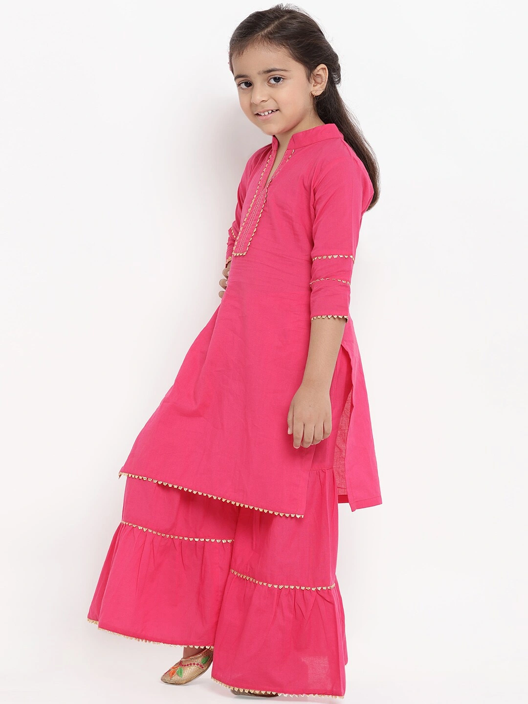 Bitiya by Bhama Girls Pink Solid Kurti with Palazzos-3-4Y-1