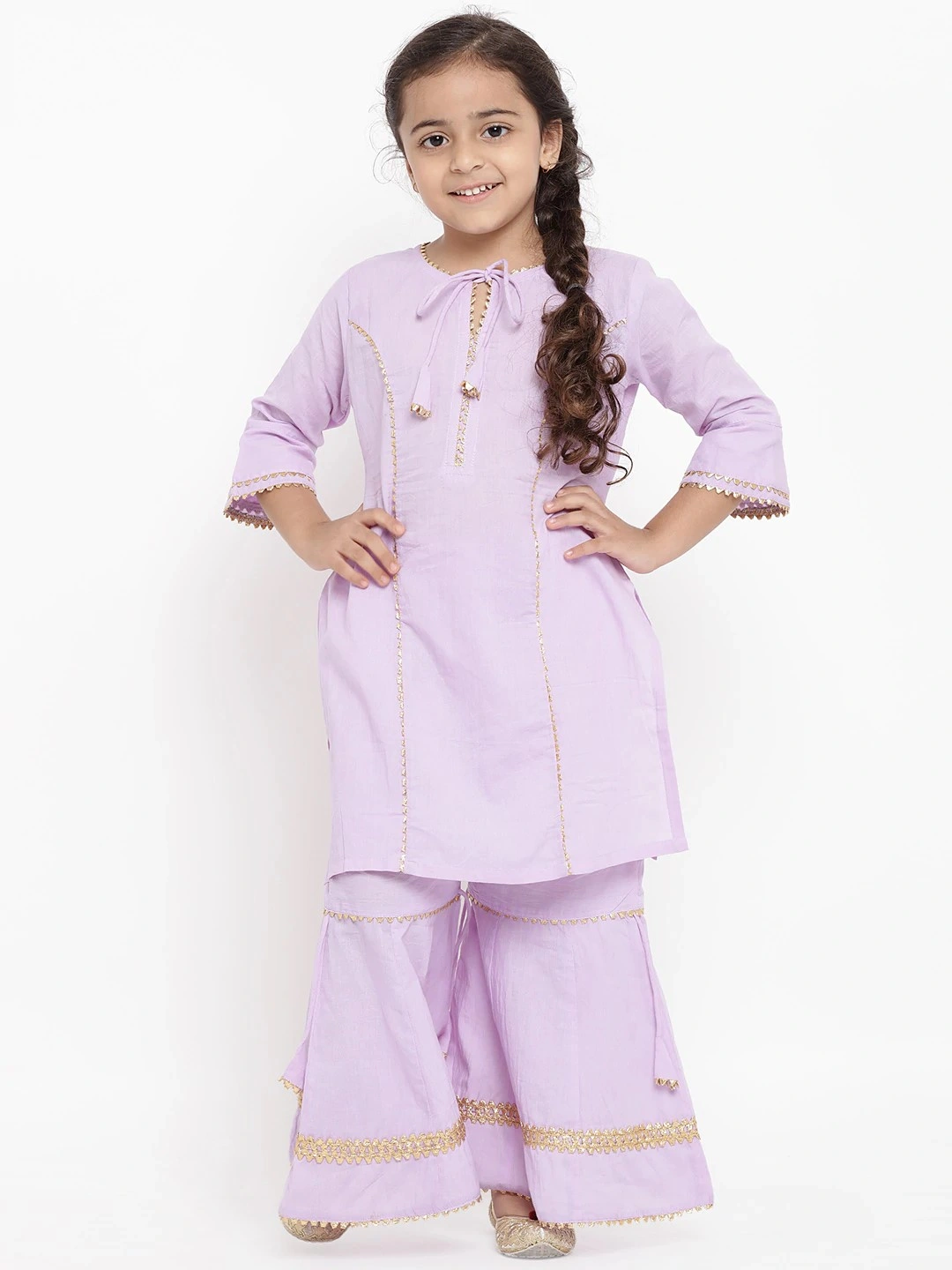 Bitiya by Bhama Girls Lavender Solid Kurta with Palazzos-BBT026_5-6Y