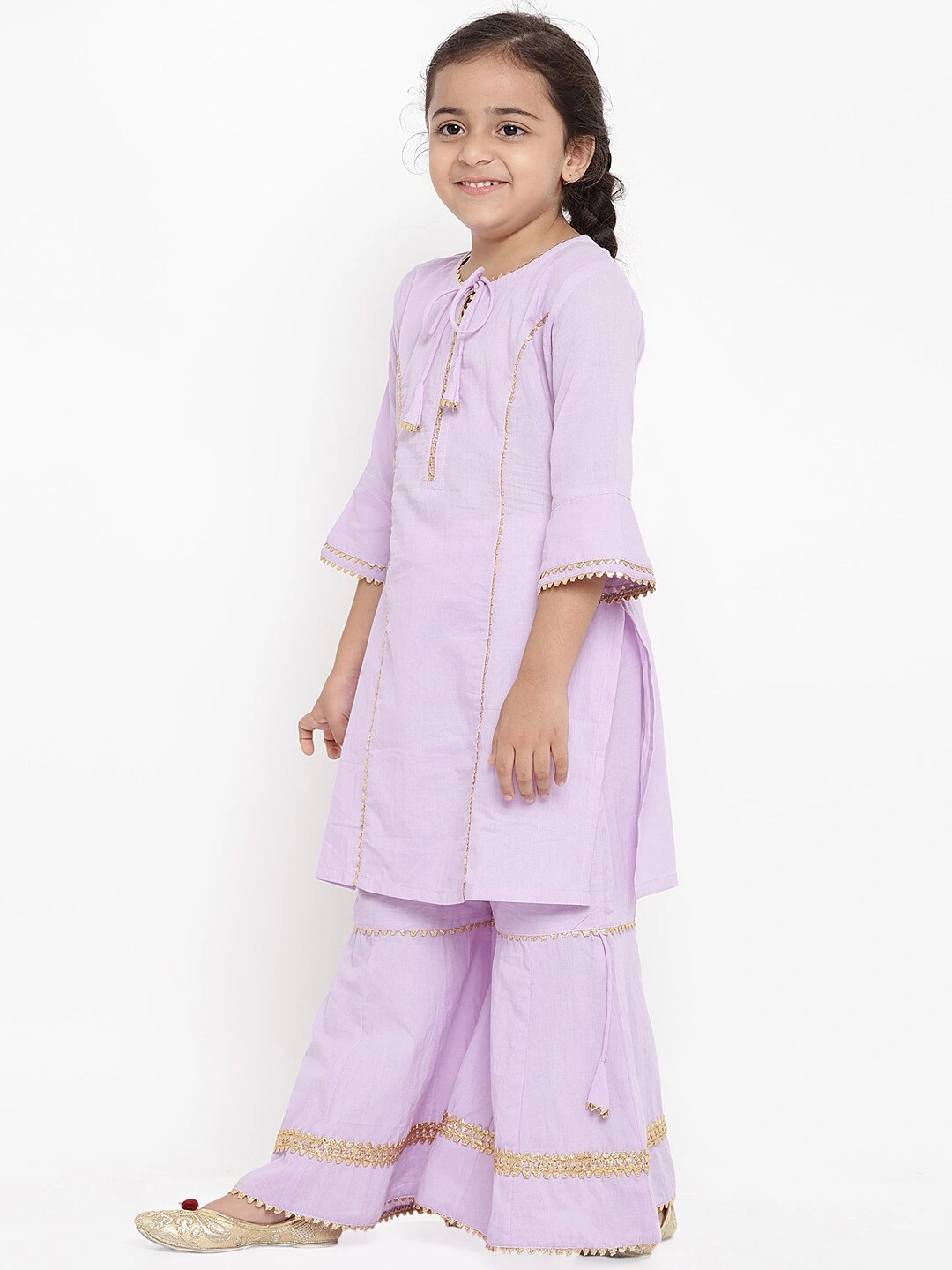 Bitiya by Bhama Girls Lavender Solid Kurta with Palazzos-5-6Y-1