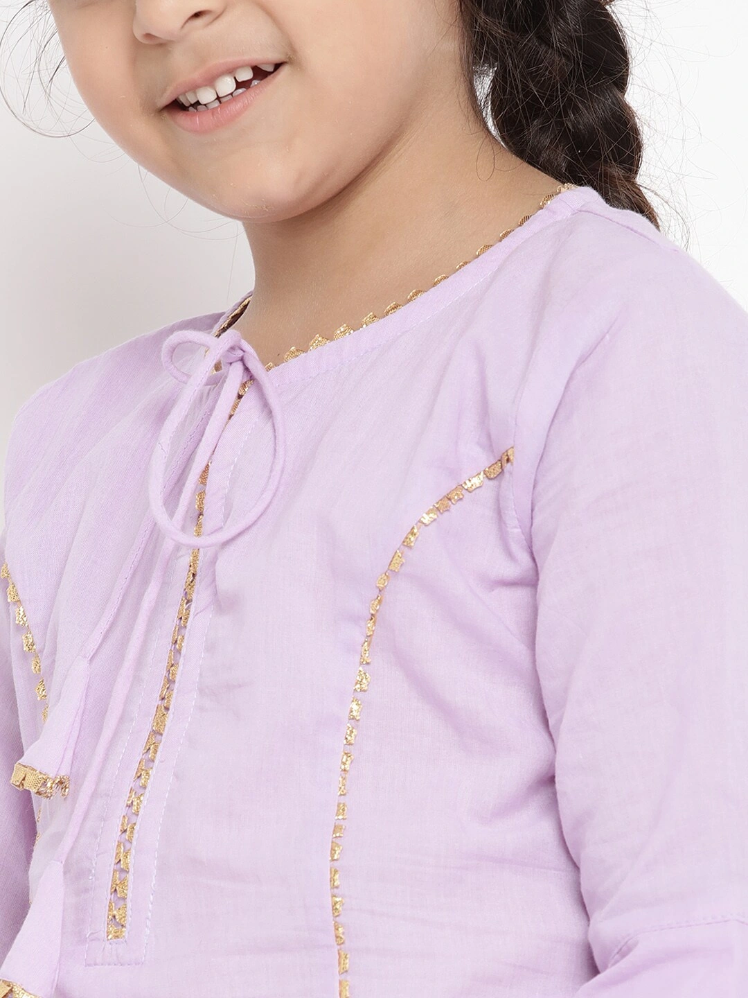 Bitiya by Bhama Girls Lavender Solid Kurta with Palazzos-5-6Y-3