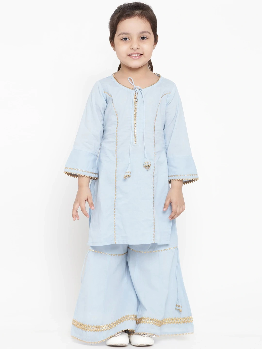 Bitiya by Bhama Girls Blue Solid Kurta with Palazzos-BBT027_3-4Y