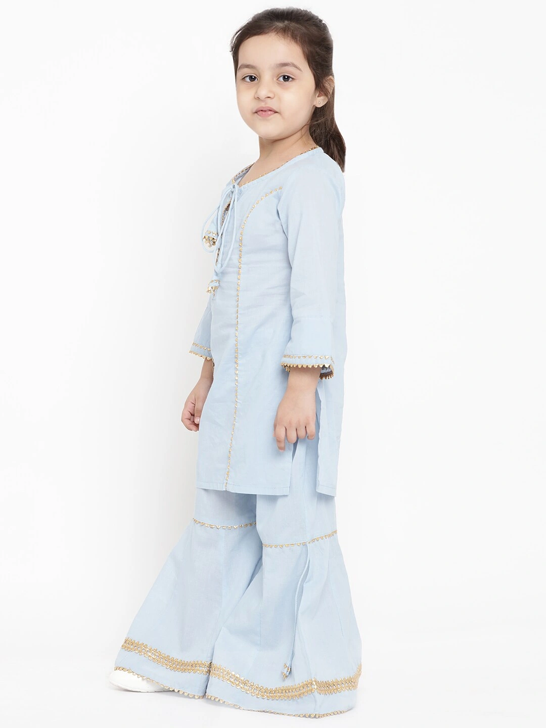 Bitiya by Bhama Girls Blue Solid Kurta with Palazzos-3-4Y-1