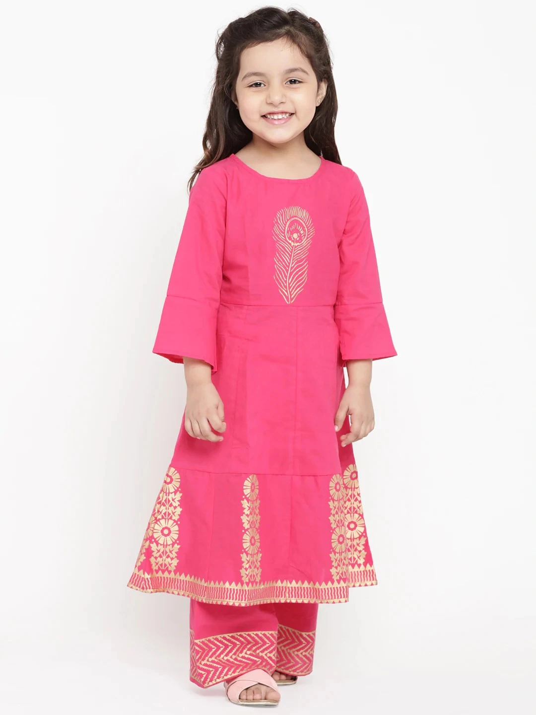 Bitiya by Bhama Girls Pink Printed Kurti with Palazzos-BBT028_3-4Y