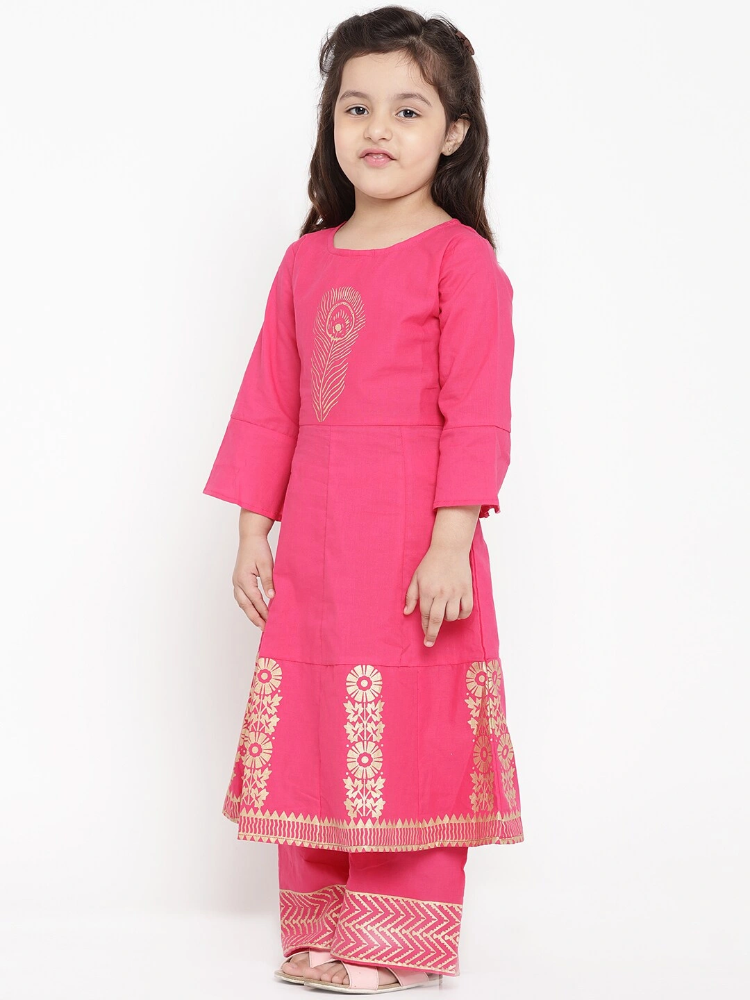 Bitiya by Bhama Girls Pink Printed Kurti with Palazzos-3-4Y-1