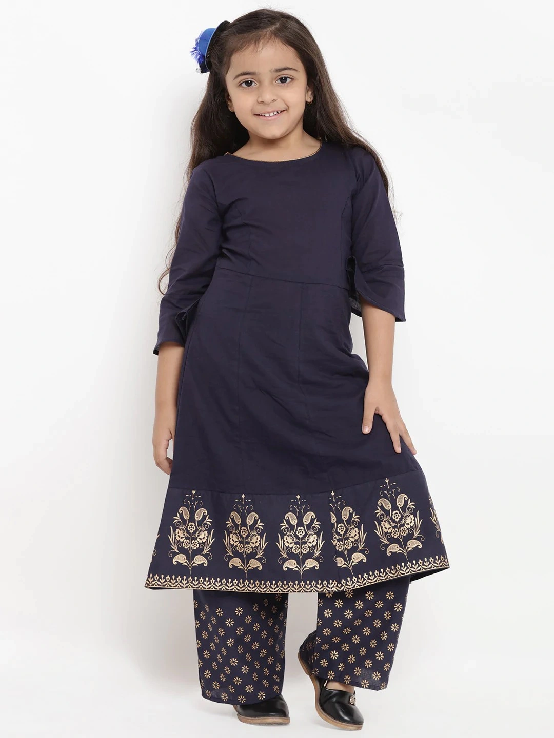 Bitiya by Bhama Girls Navy Blue Printed Kurti with Palazzos-BBT029_3-4Y