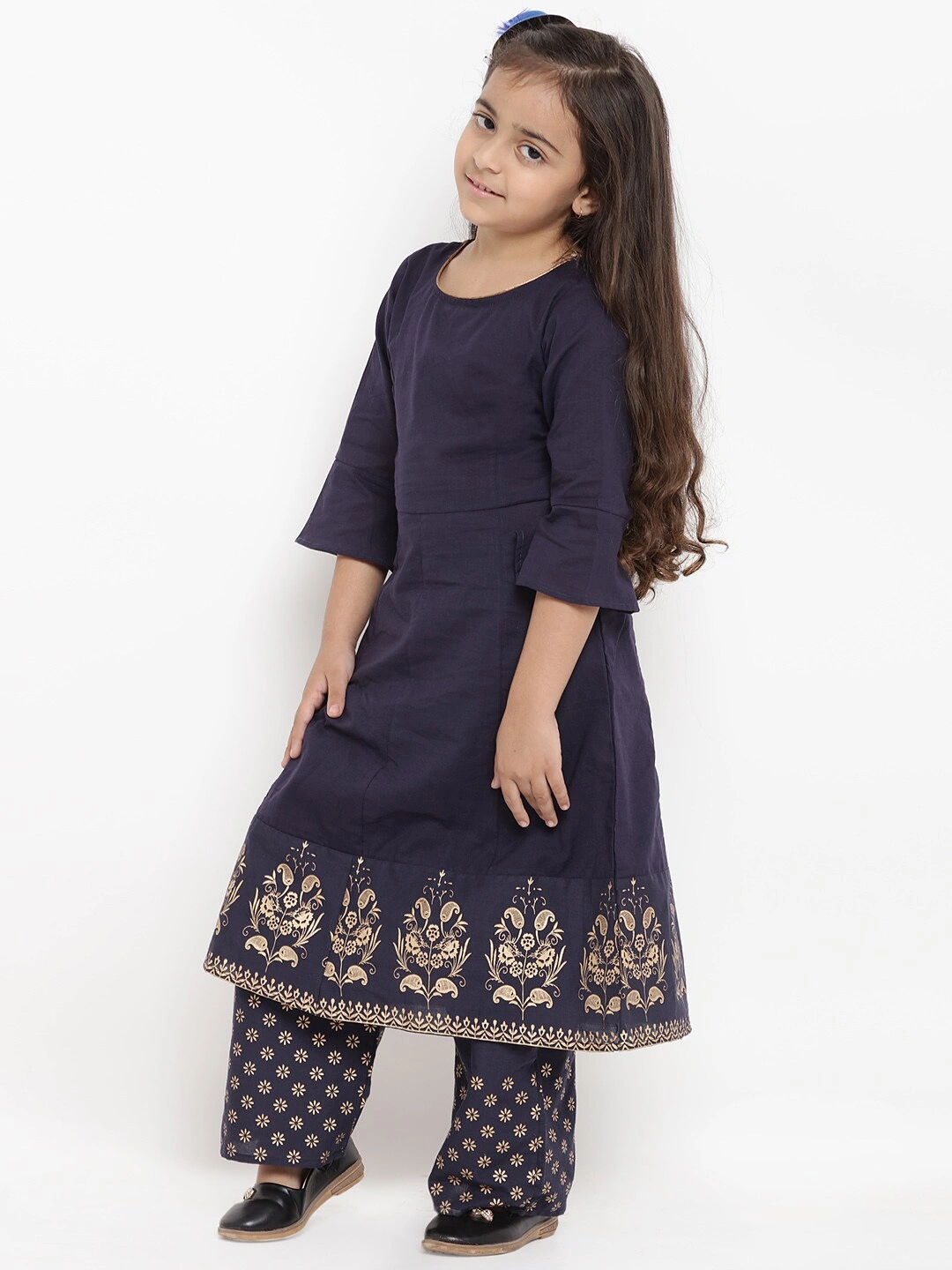 Bitiya by Bhama Girls Navy Blue Printed Kurti with Palazzos-3-4Y-1