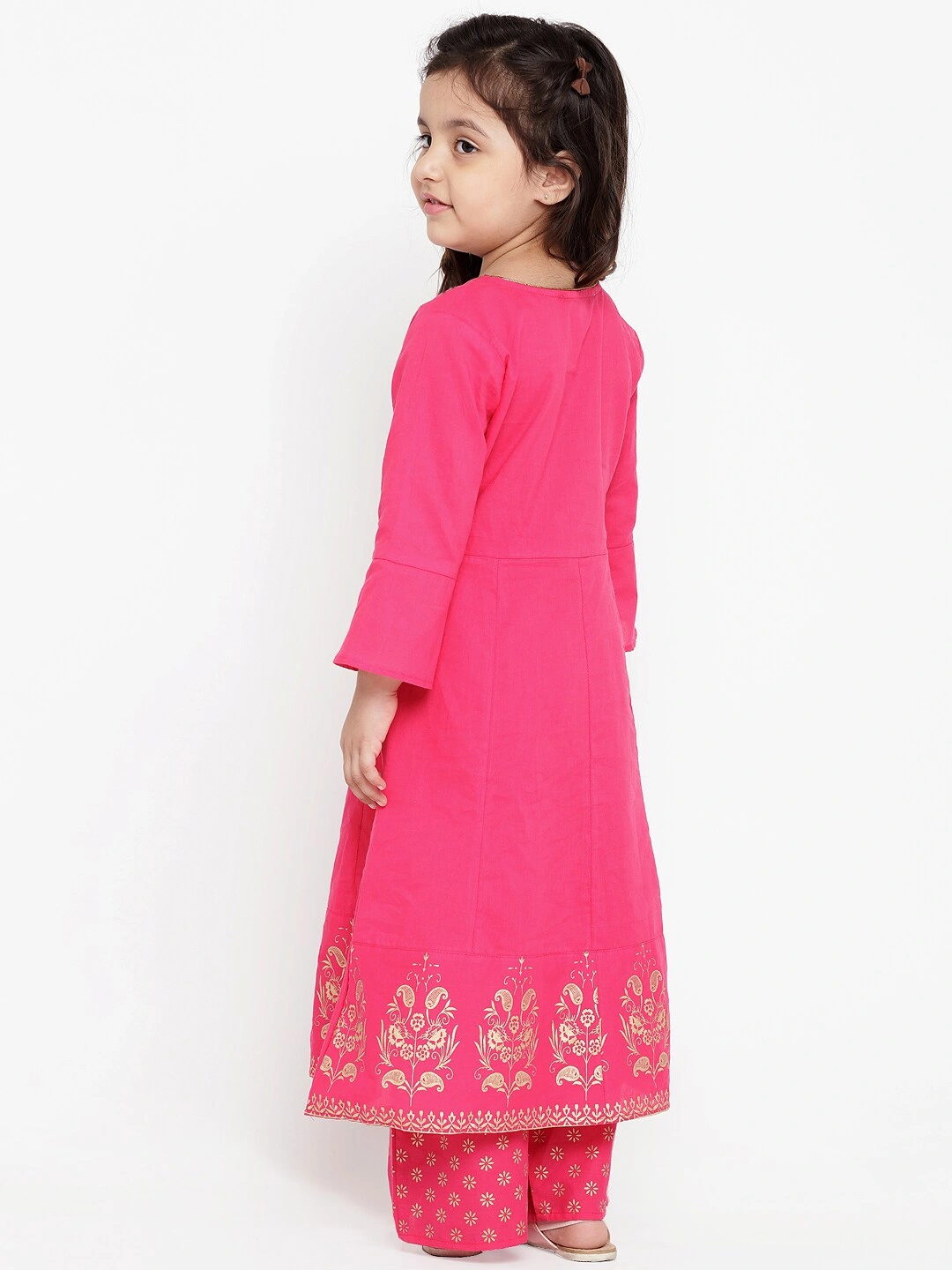 Bitiya by Bhama Girls Pink Printed Detail Kurti with Pyjamas-3-4Y-2