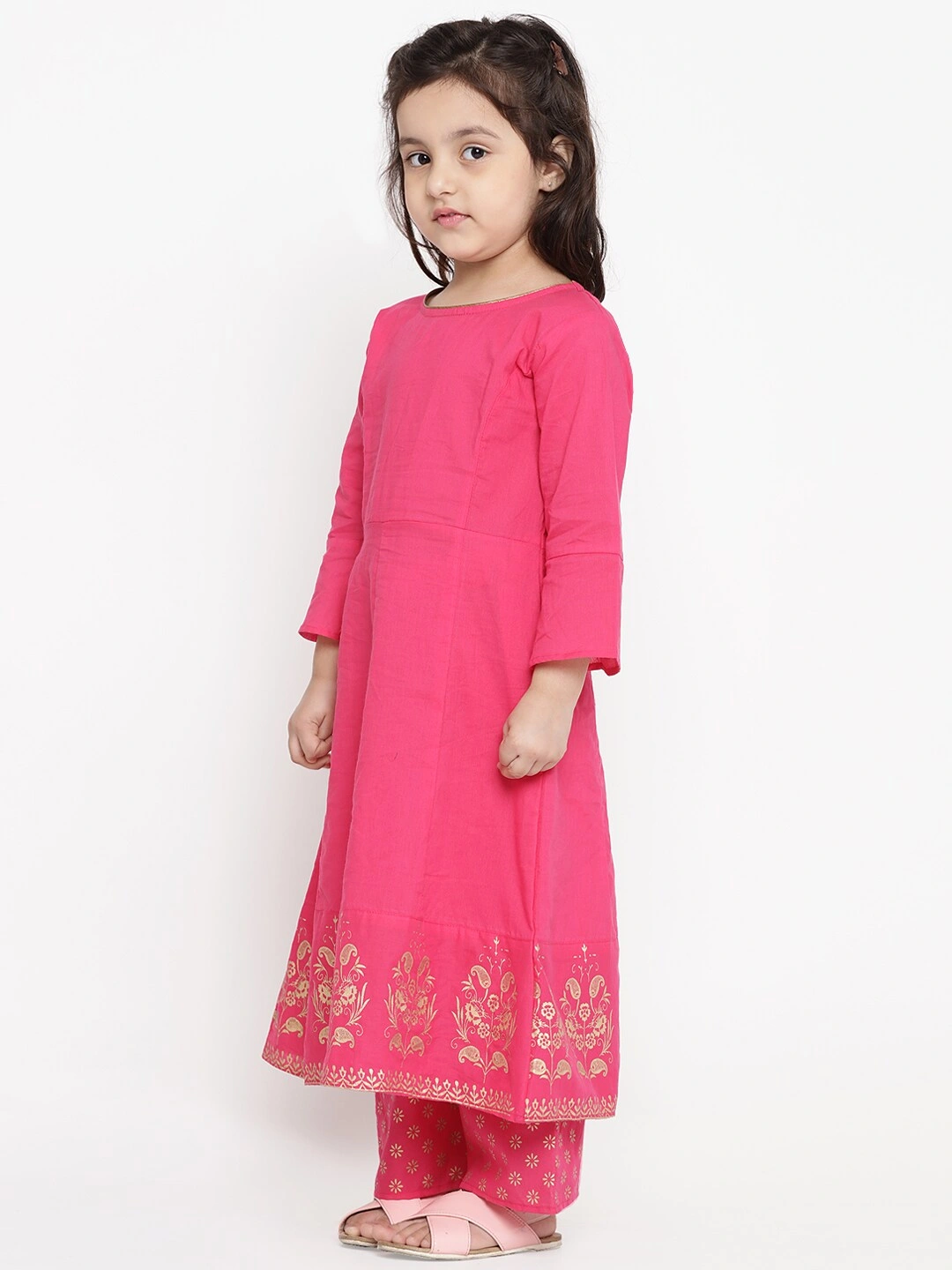 Bitiya by Bhama Girls Pink Printed Detail Kurti with Pyjamas-5-6Y-1