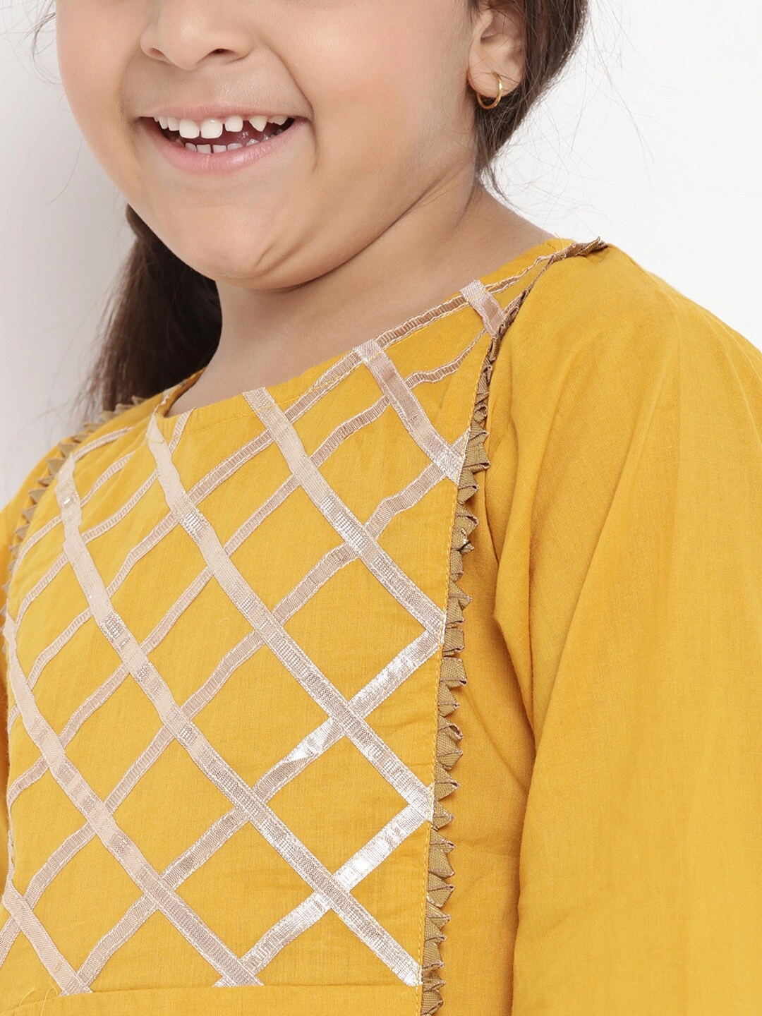 Bitiya by Bhama Girls Mustard Yellow Embroidered Kurti with Palazzos-3-4Y-3