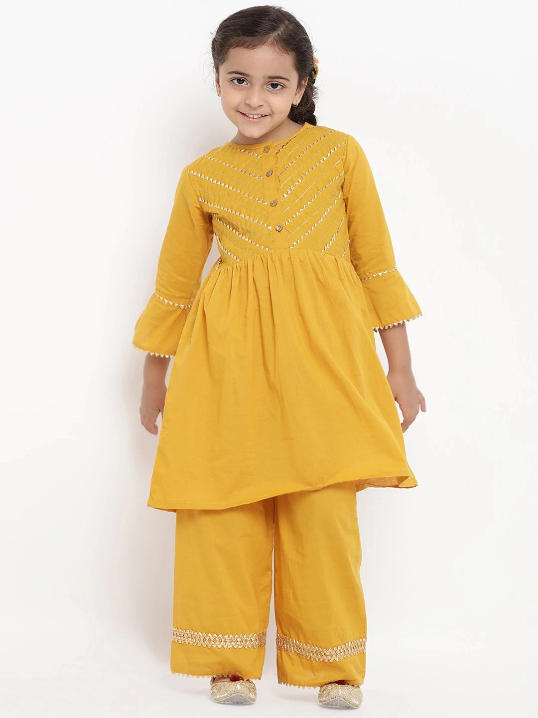 Bitiya by Bhama Girls Mustard Yellow Solid Kurti with Palazzos-BBT038_3-4Y