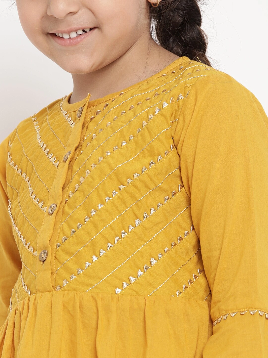 Bitiya by Bhama Girls Mustard Yellow Solid Kurti with Palazzos-5-6Y-3