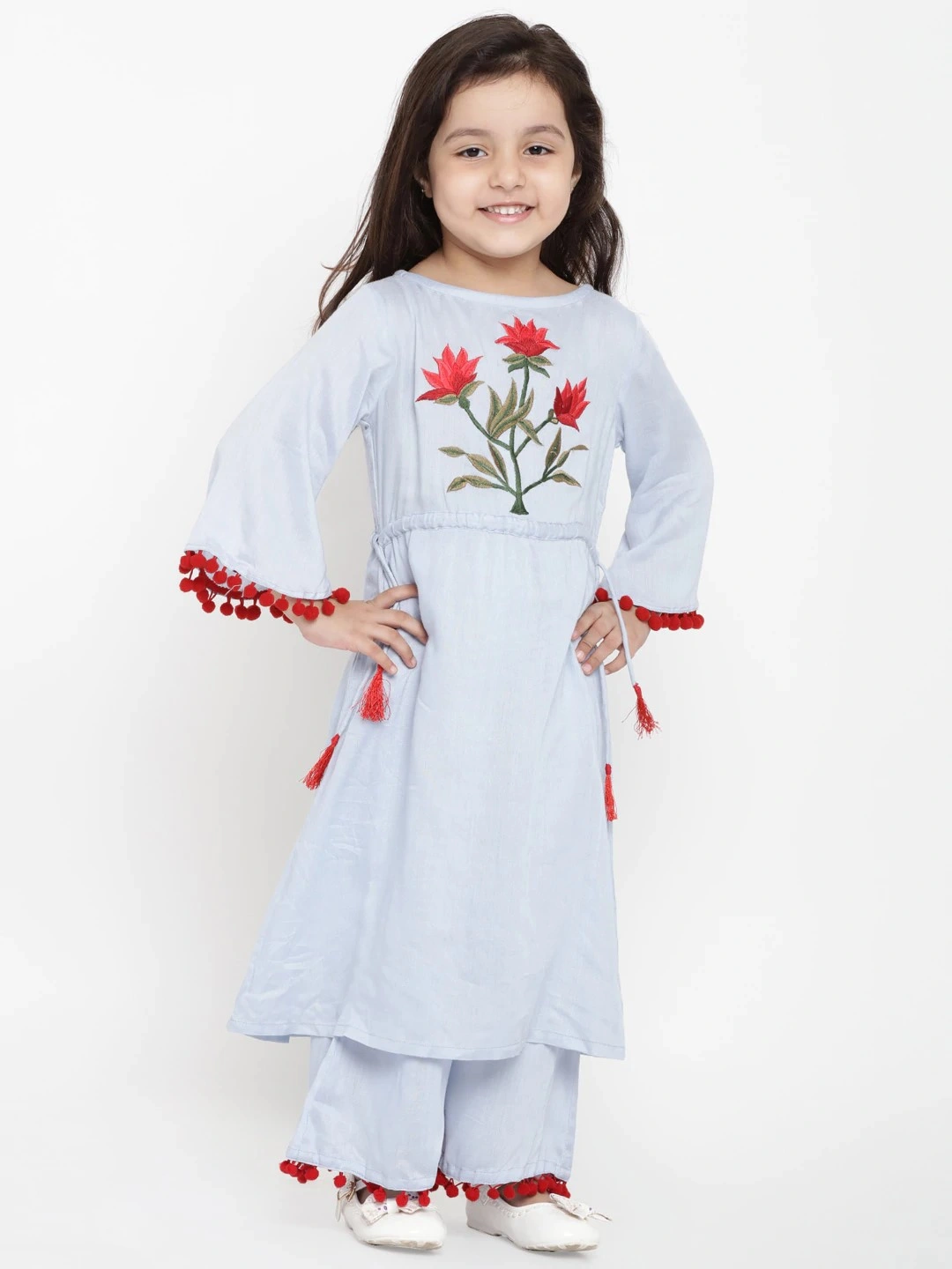 Bitiya by Bhama Girls Blue Embroidered Kurti with Palazzos-BBT045_3-4Y