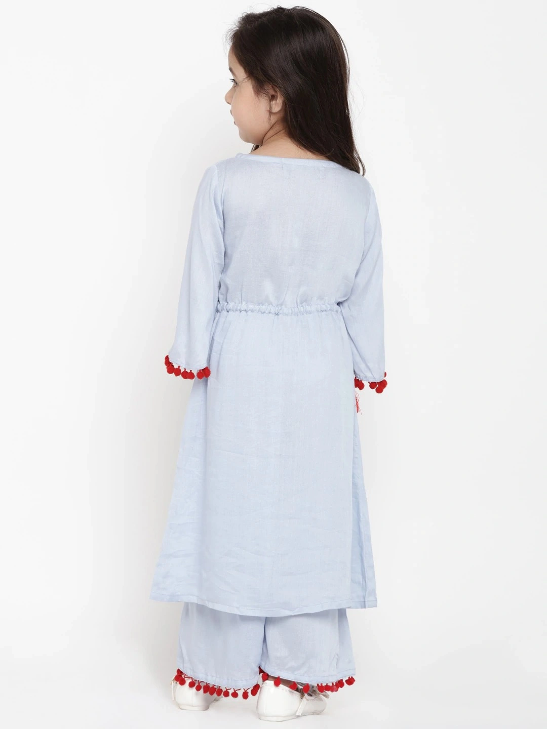 Bitiya by Bhama Girls Blue Embroidered Kurti with Palazzos-6-7Y-2