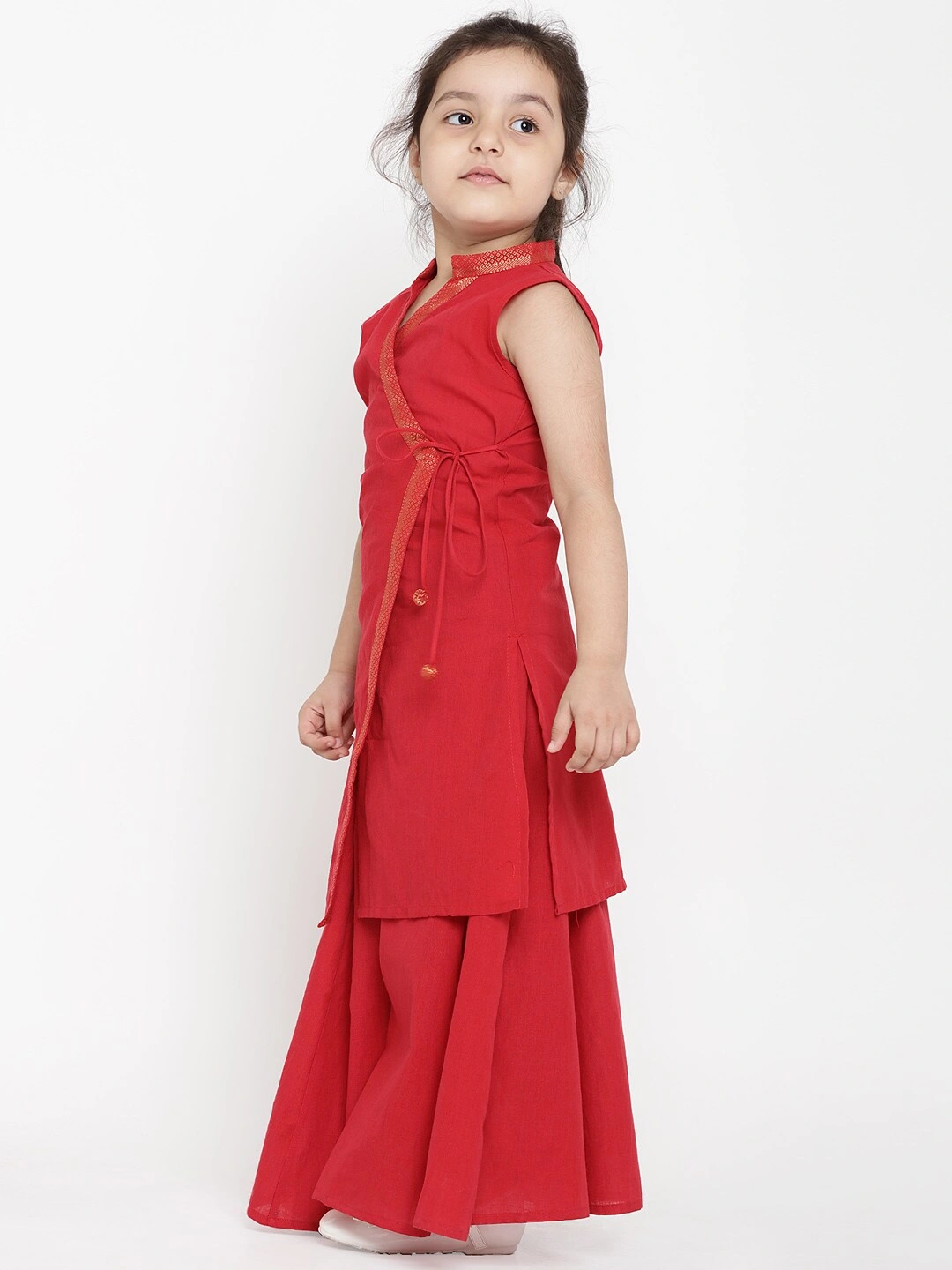 Bitiya by Bhama Girls Red Solid Kurti with Palazzos-3-4Y-1