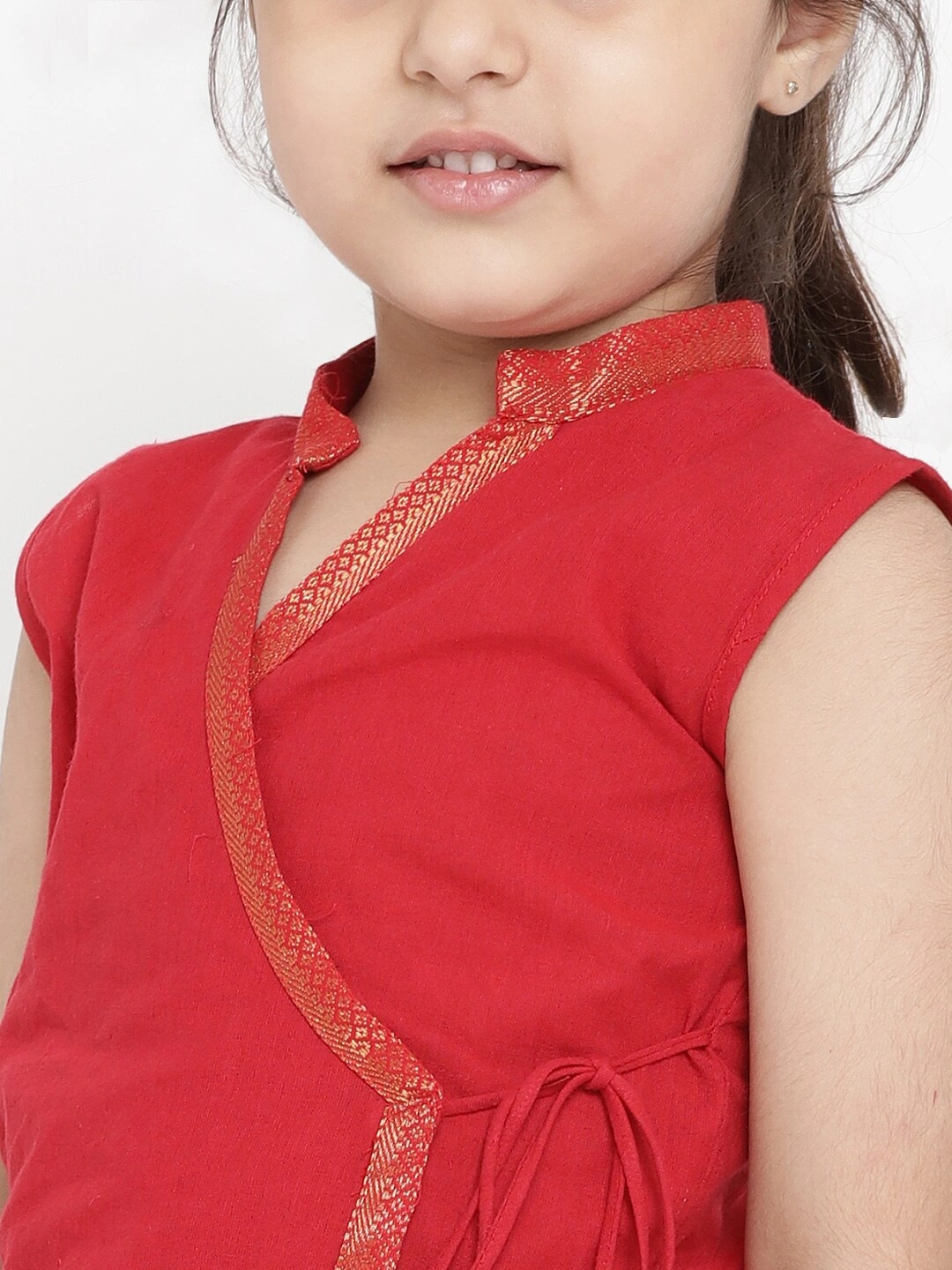 Bitiya by Bhama Girls Red Solid Kurti with Trousers-3-4Y-3