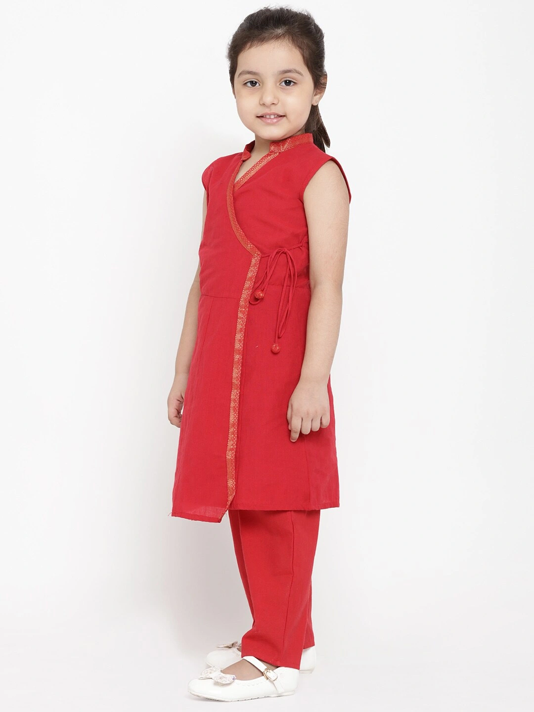 Bitiya by Bhama Girls Red Solid Kurti with Trousers-5-6Y-1