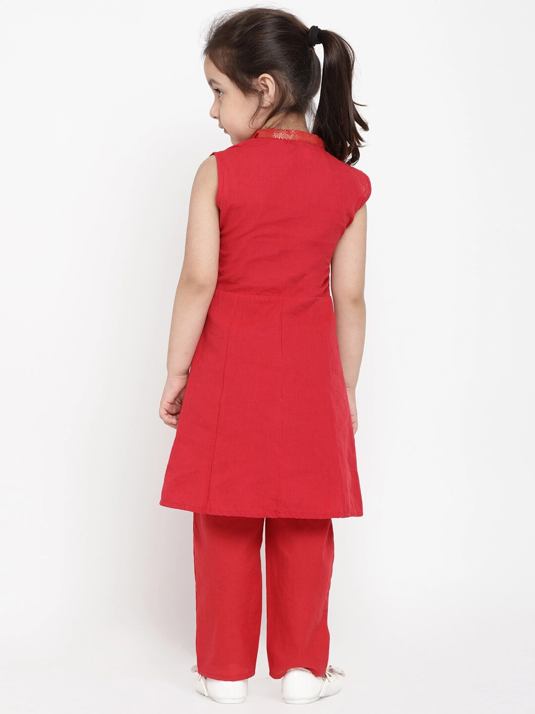 Bitiya by Bhama Girls Red Solid Kurti with Trousers-5-6Y-2