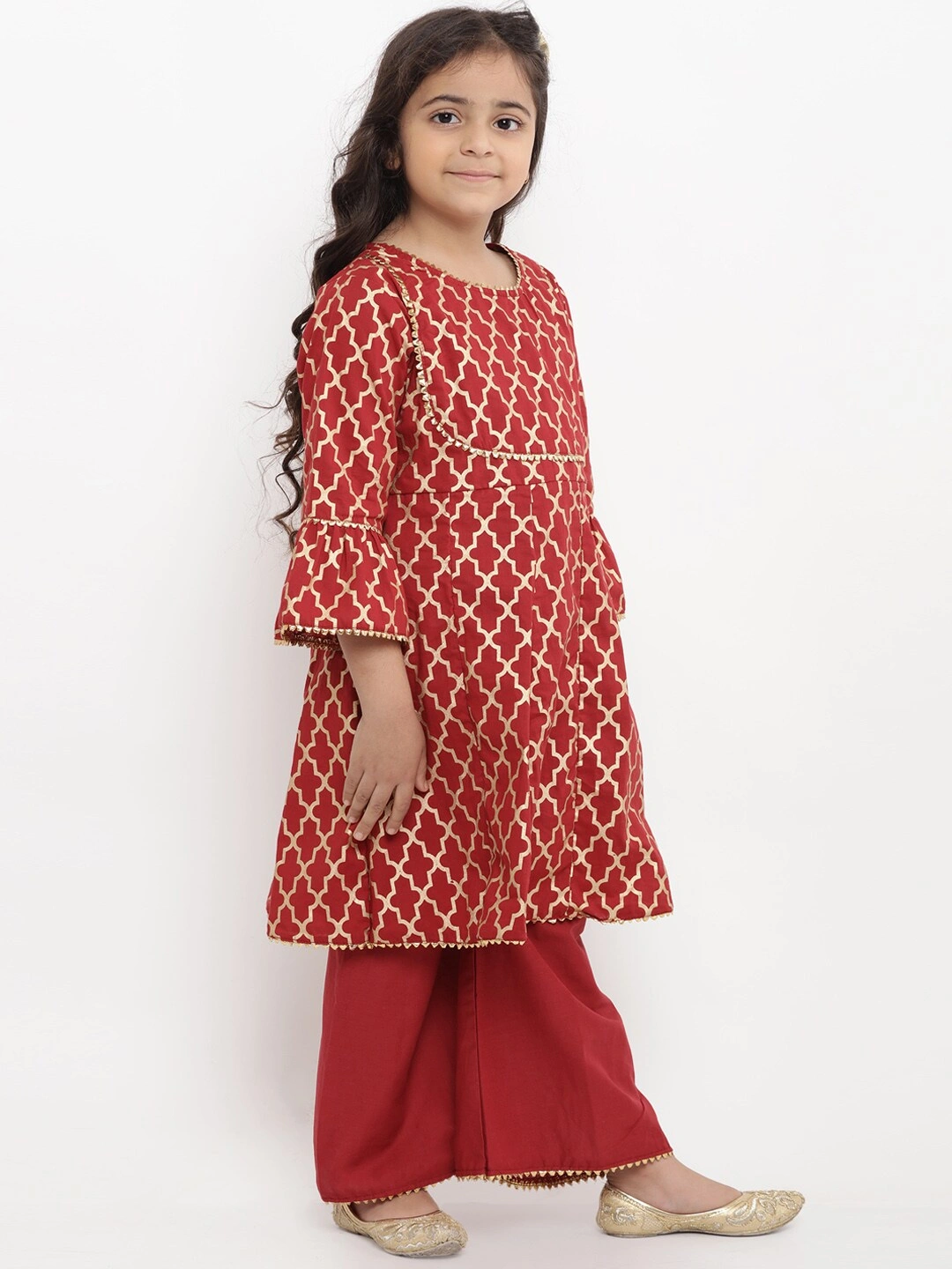 Bitiya by Bhama Girls Maroon Printed Kurta with Palazzos-3-4Y-2