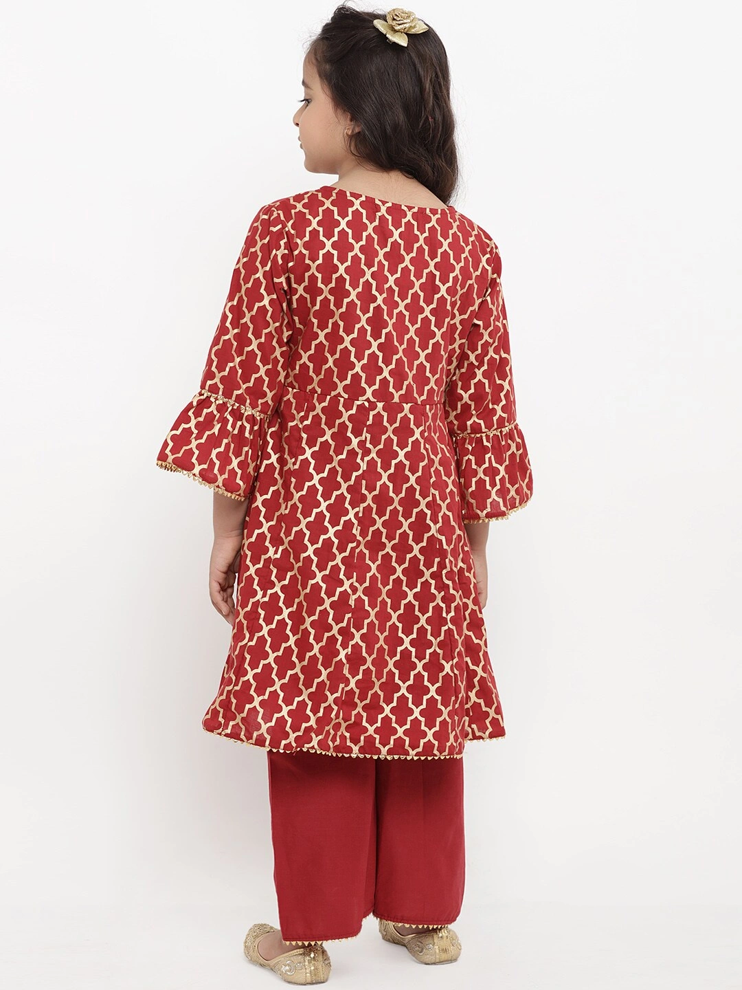 Bitiya by Bhama Girls Maroon Printed Kurta with Palazzos-4-5Y-3