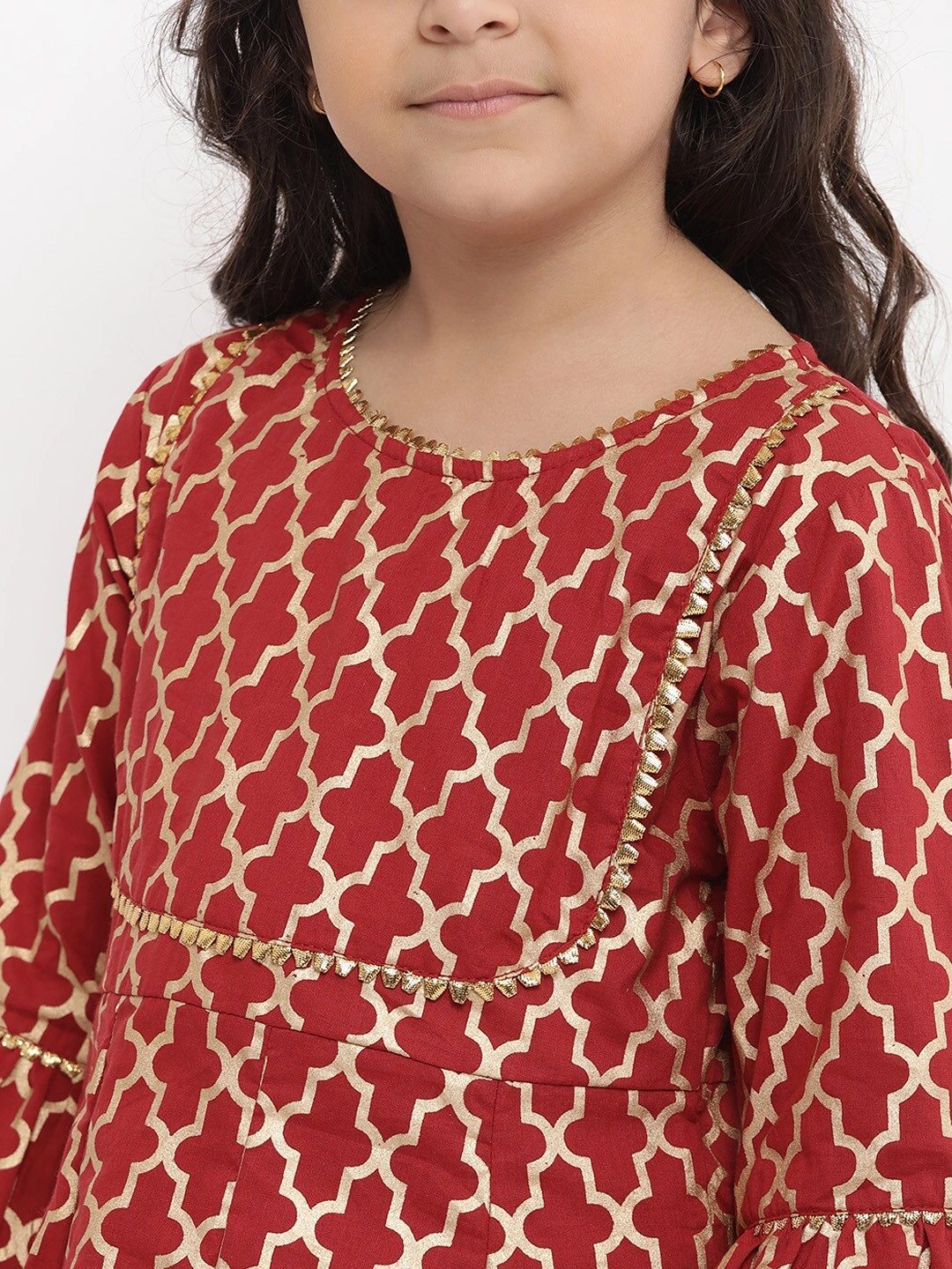 Bitiya by Bhama Girls Maroon Printed Kurta with Palazzos-4-5Y-4