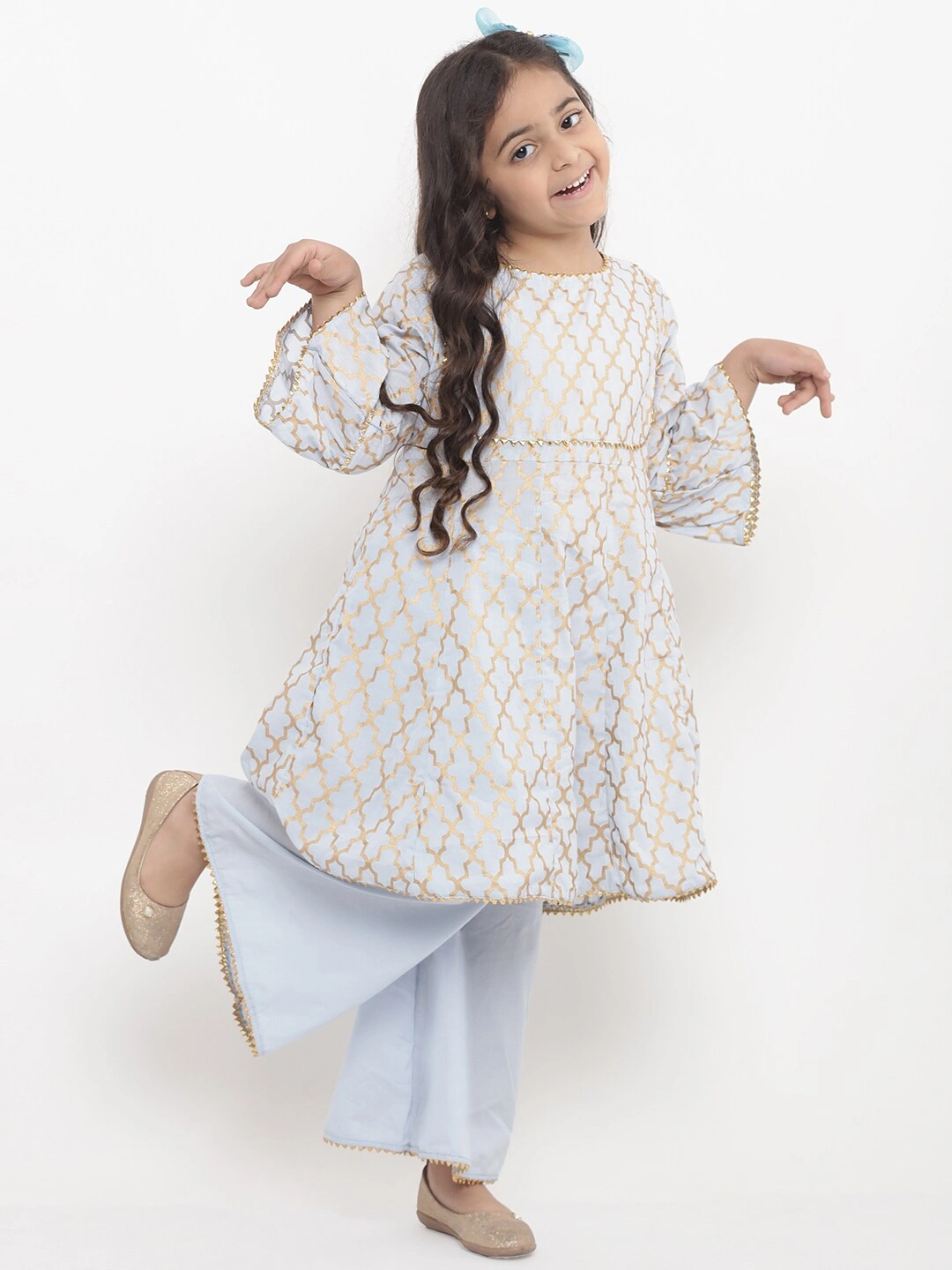 Bitiya by Bhama Girls Turquoise Blue Printed Kurta with Palazzos-BBT053_3-4Y