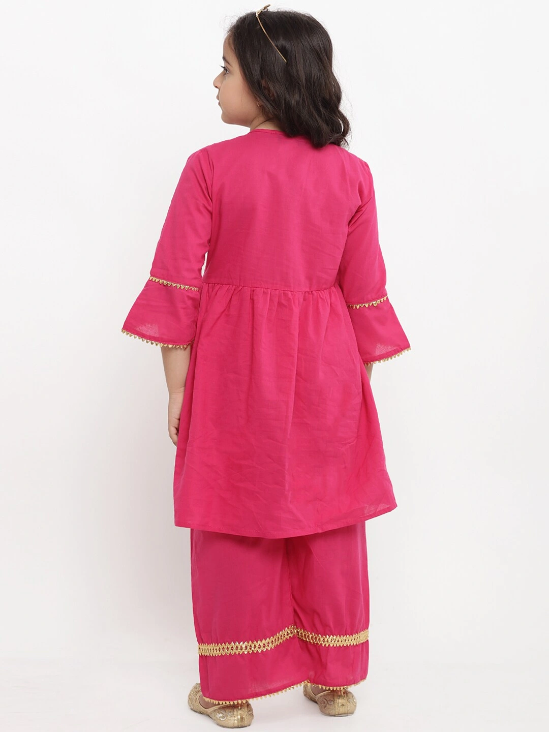 Bitiya by Bhama Girls Pink Self Design Kurta with Palazzos-3-4Y-3