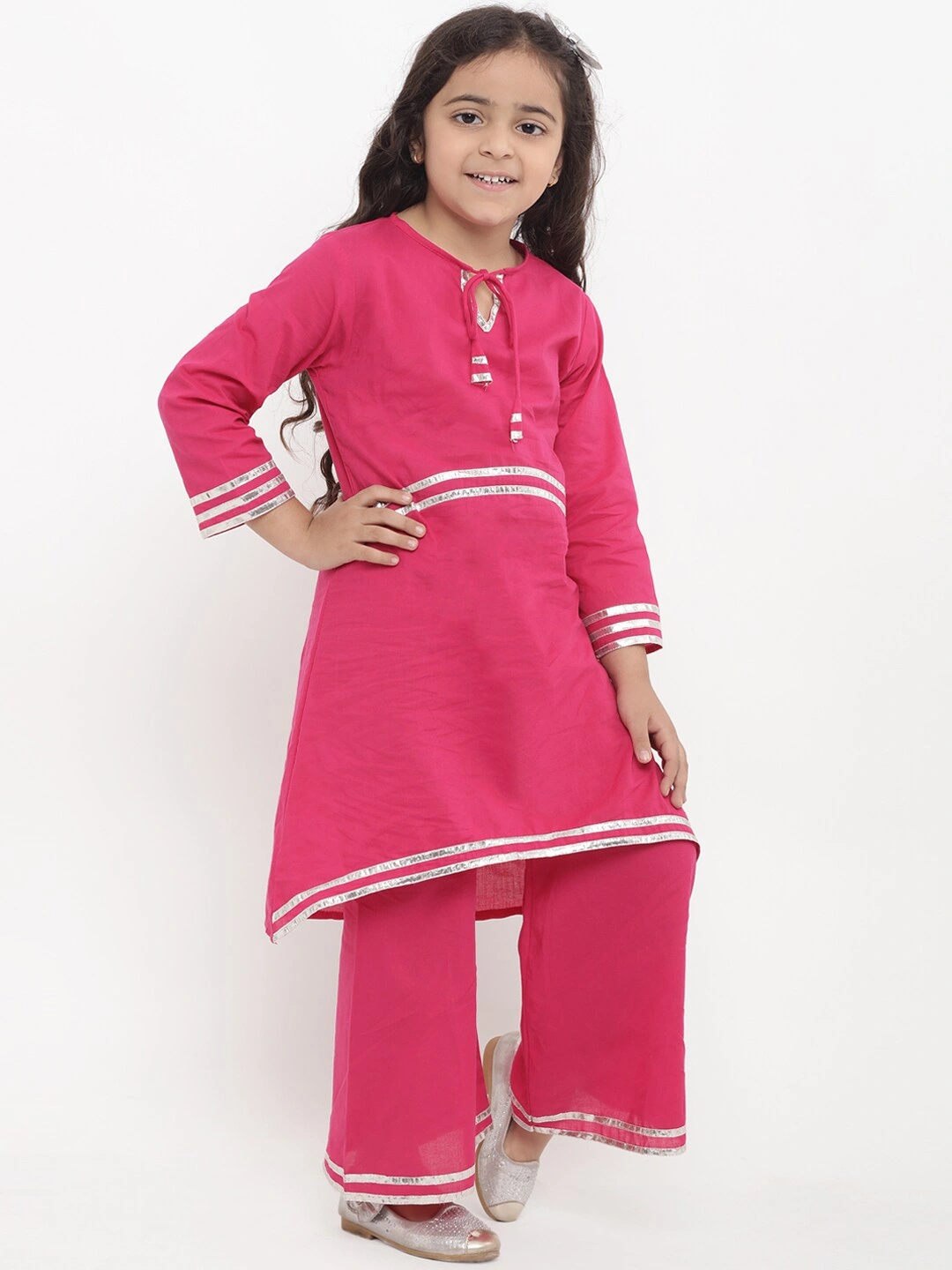 Bitiya by Bhama Girls Pink Striped Kurti with Palazzos-BBT058_3-4Y