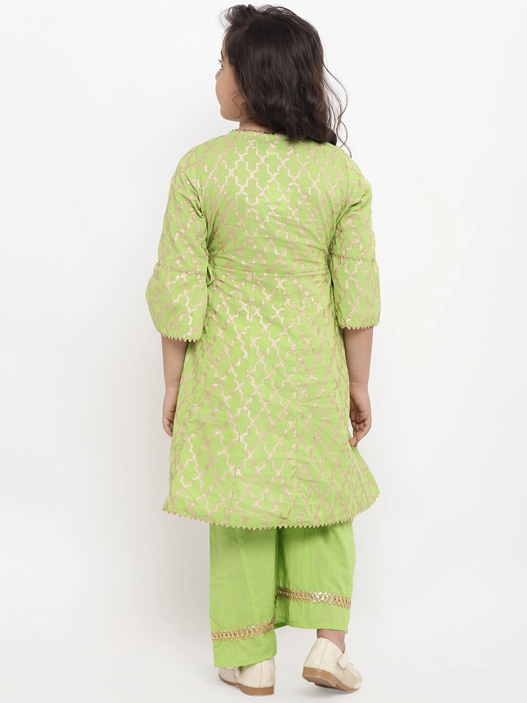 Bitiya by Bhama Girls Green Printed Kurta with Palazzos-3-4Y-3