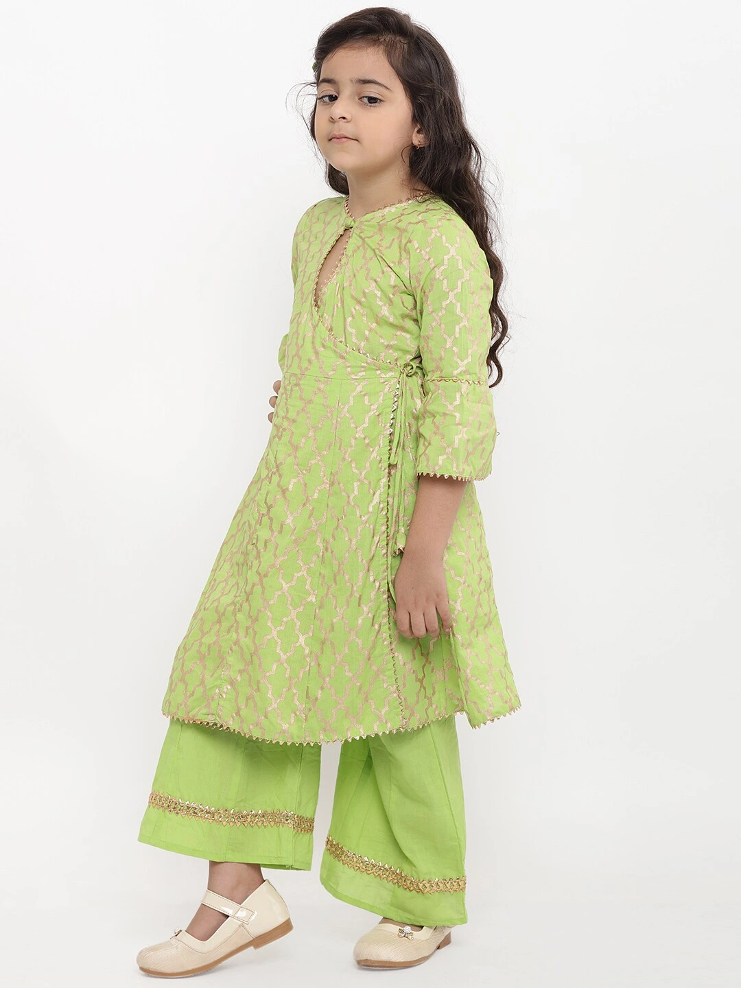 Bitiya by Bhama Girls Green Printed Kurta with Palazzos-4-5Y-1