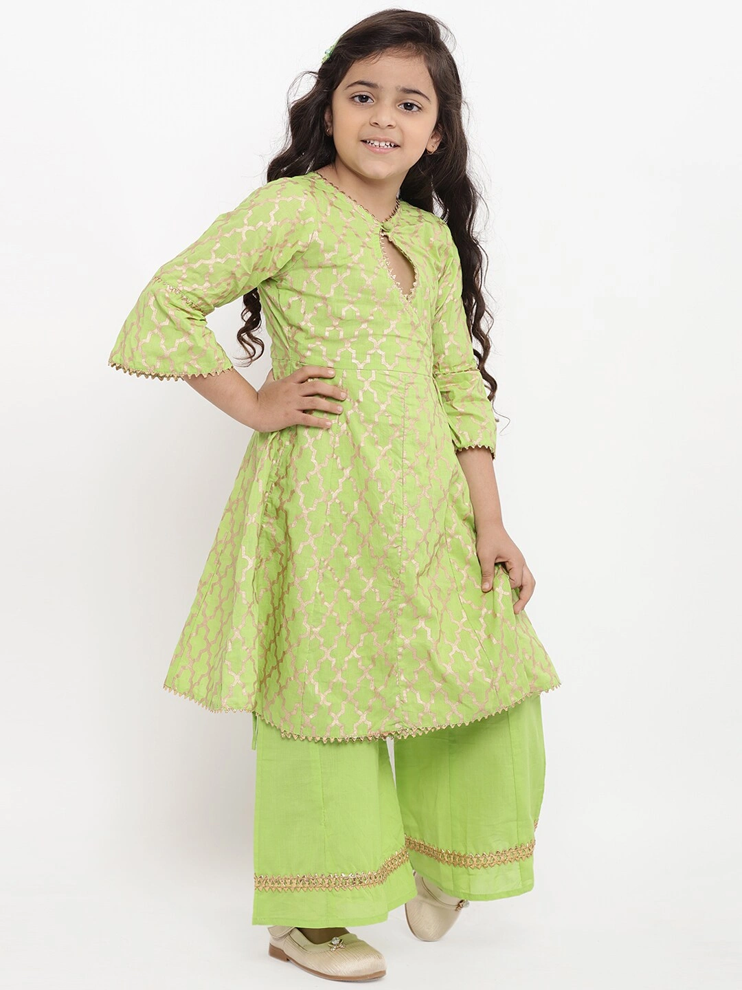 Bitiya by Bhama Girls Green Printed Kurta with Palazzos-4-5Y-2