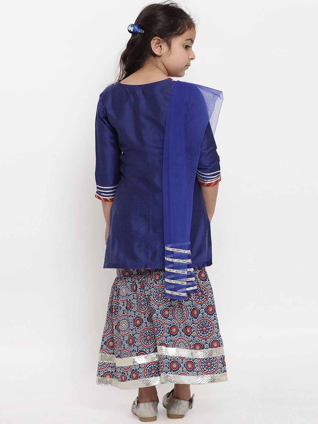 Bitiya by Bhama Girls Blue &amp; Striped Kurta with Palazzos &amp; Dupatta-3-4Y-3