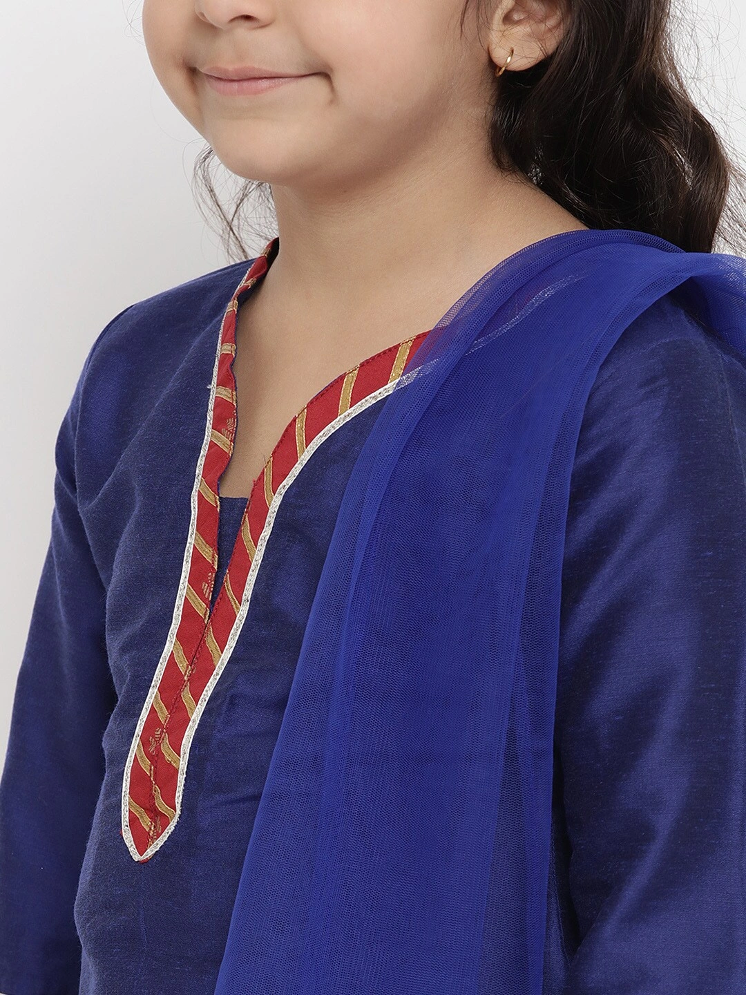 Bitiya by Bhama Girls Blue &amp; Striped Kurta with Palazzos &amp; Dupatta-3-4Y-4