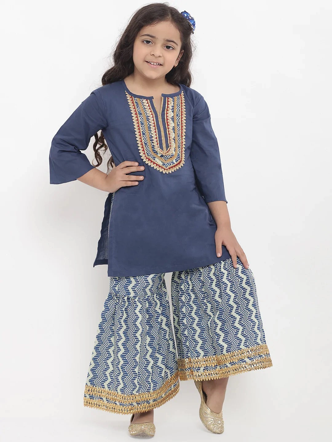 Bitiya by Bhama Girls Blue Yoke Design Kurta with Palazzos-BBT063_3-4Y