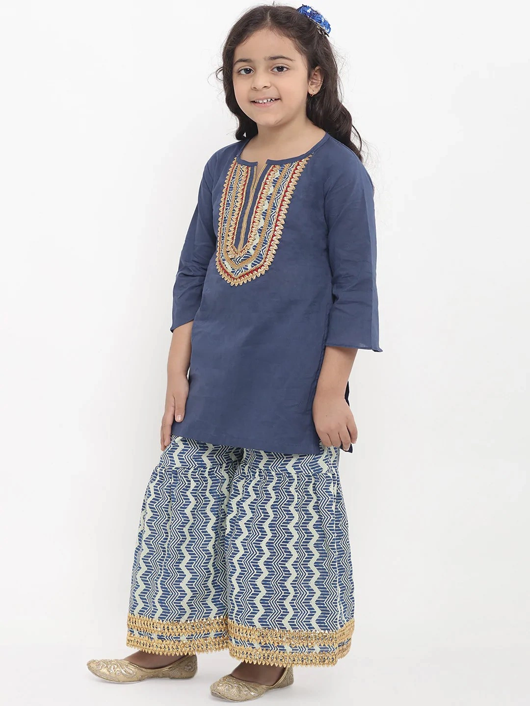 Bitiya by Bhama Girls Blue Yoke Design Kurta with Palazzos-3-4Y-1