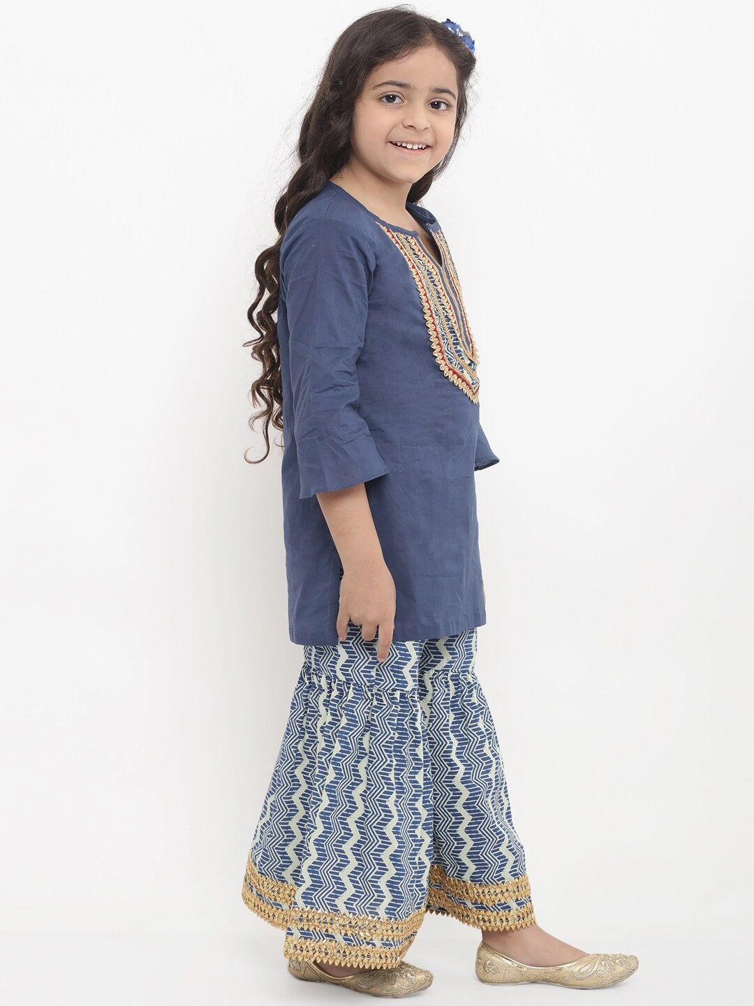 Bitiya by Bhama Girls Blue Yoke Design Kurta with Palazzos-3-4Y-2