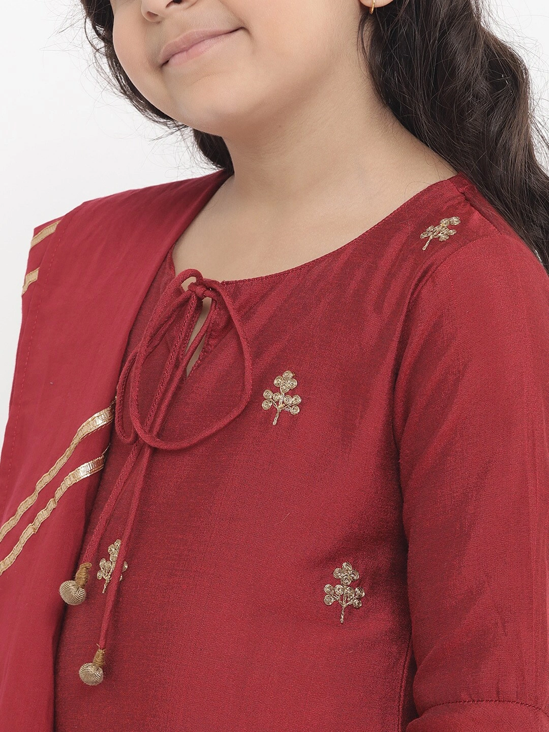 Bitiya by Bhama Girls Maroon Embroidered Kurti with Palazzos-3-4Y-4