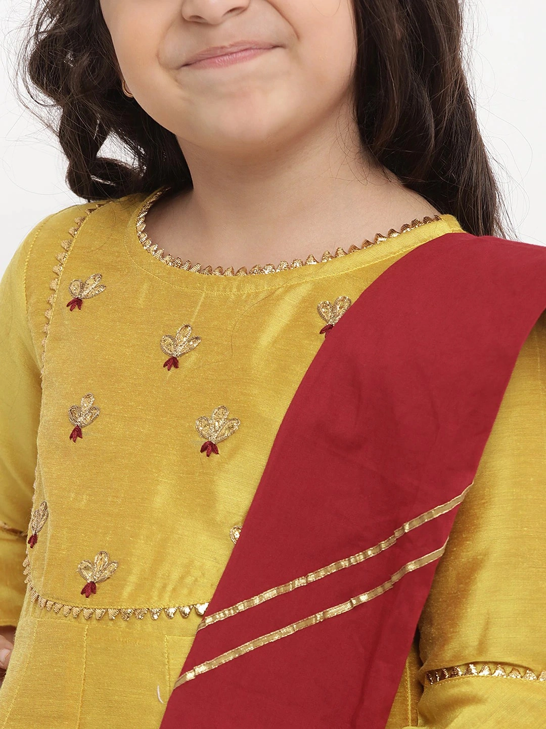 Bitiya by Bhama Girls Yellow &amp; Embroidered Kurti with Palazzos &amp; Dupatta-3-4Y-4