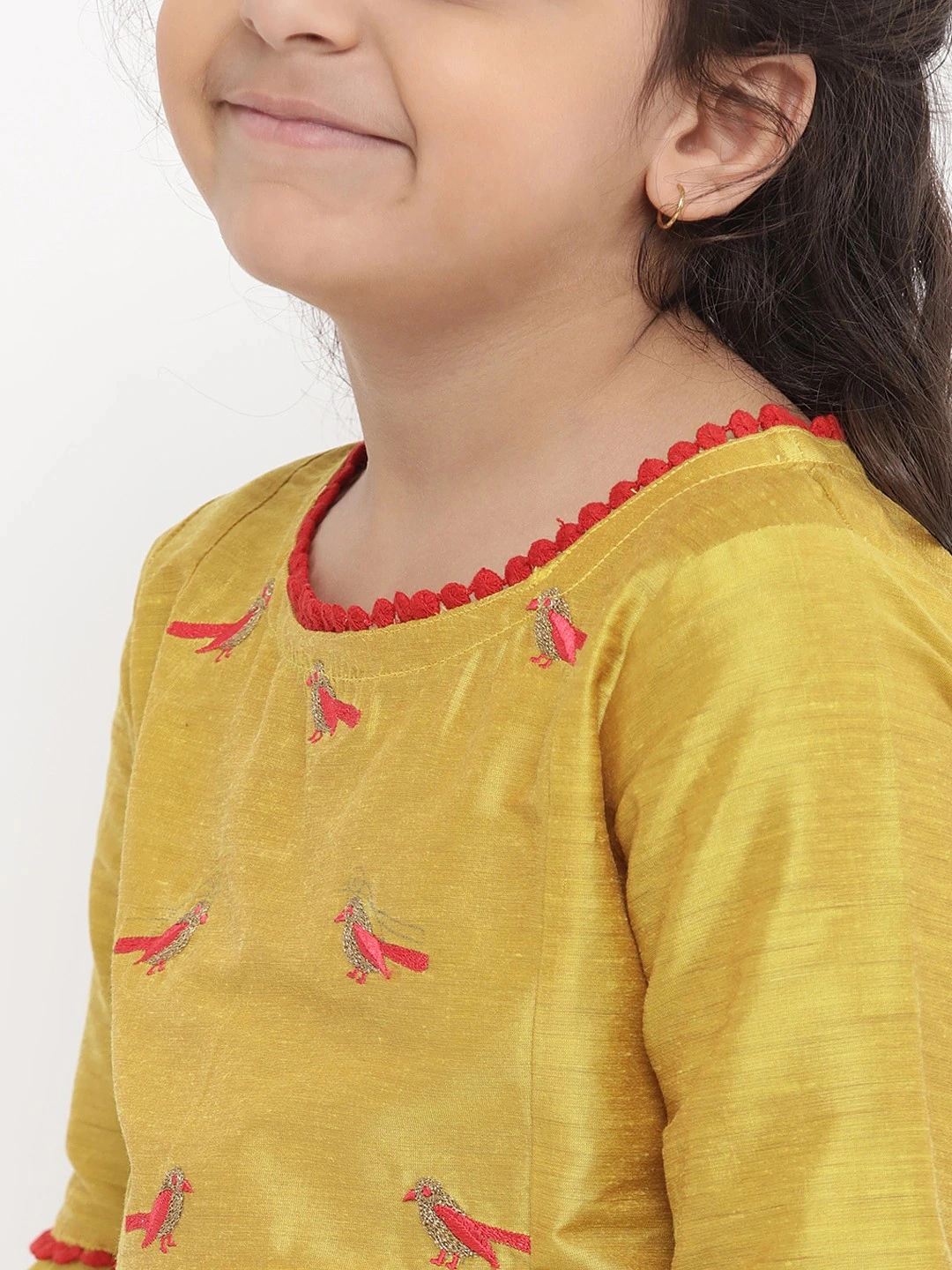 Bitiya by Bhama Girls Yellow Embroidered Kurti with Skirt-3-4Y-4