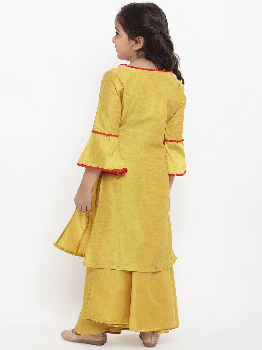 Bitiya by Bhama Girls Yellow Embroidered Kurti with Skirt-8-9Y-3