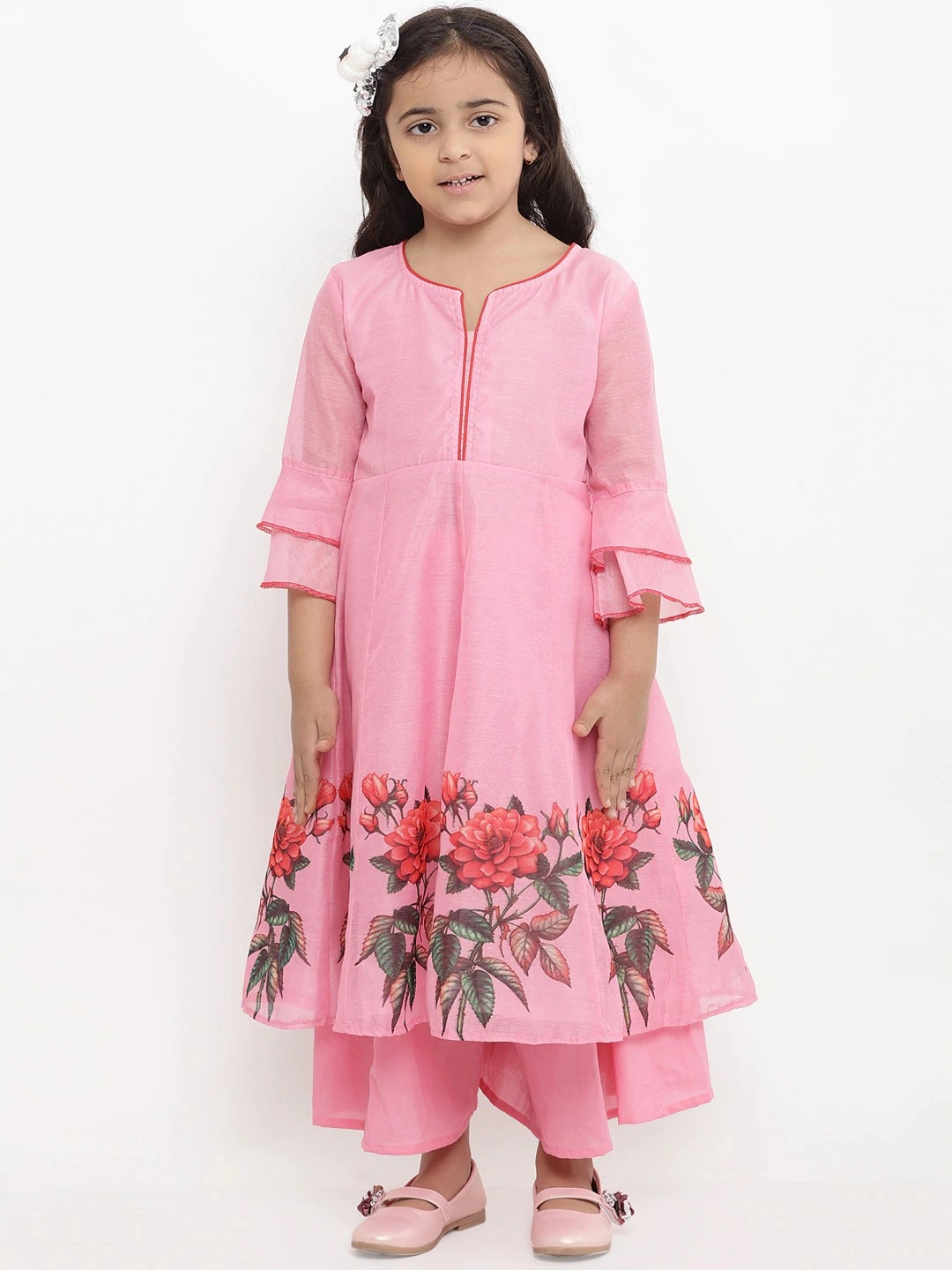 Bitiya by Bhama Girls Pink Printed Kurta with Palazzos-BBT067_3-4Y