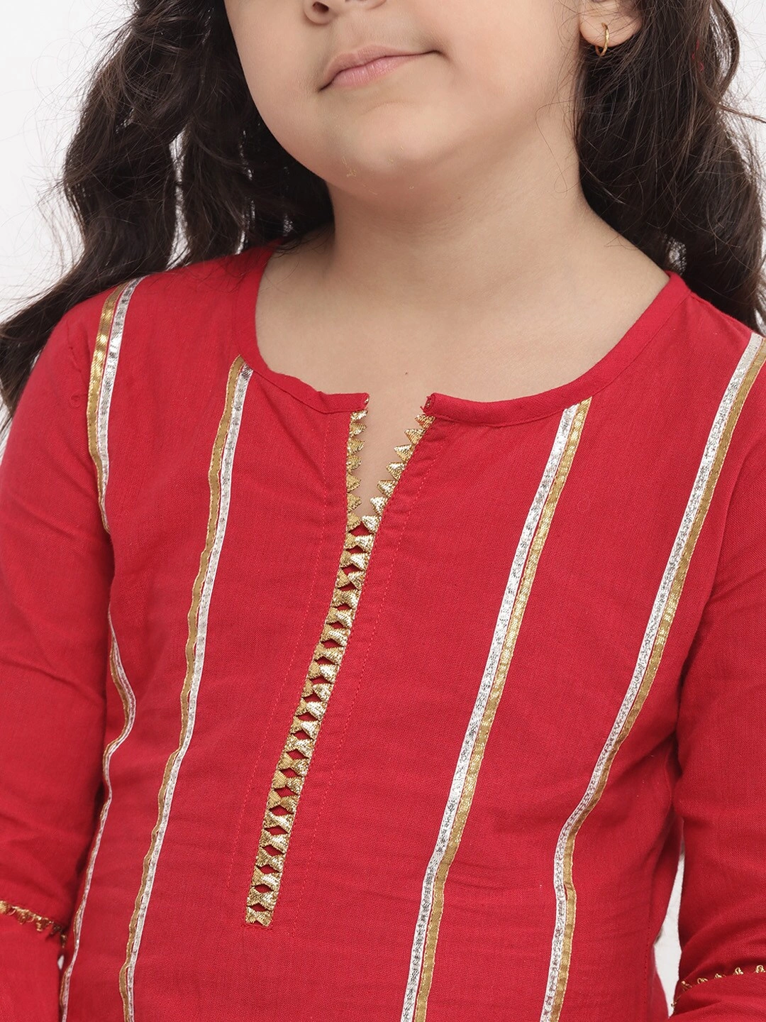 Bitiya by Bhama Girls Red Striped Kurta with Palazzos-3-4Y-4