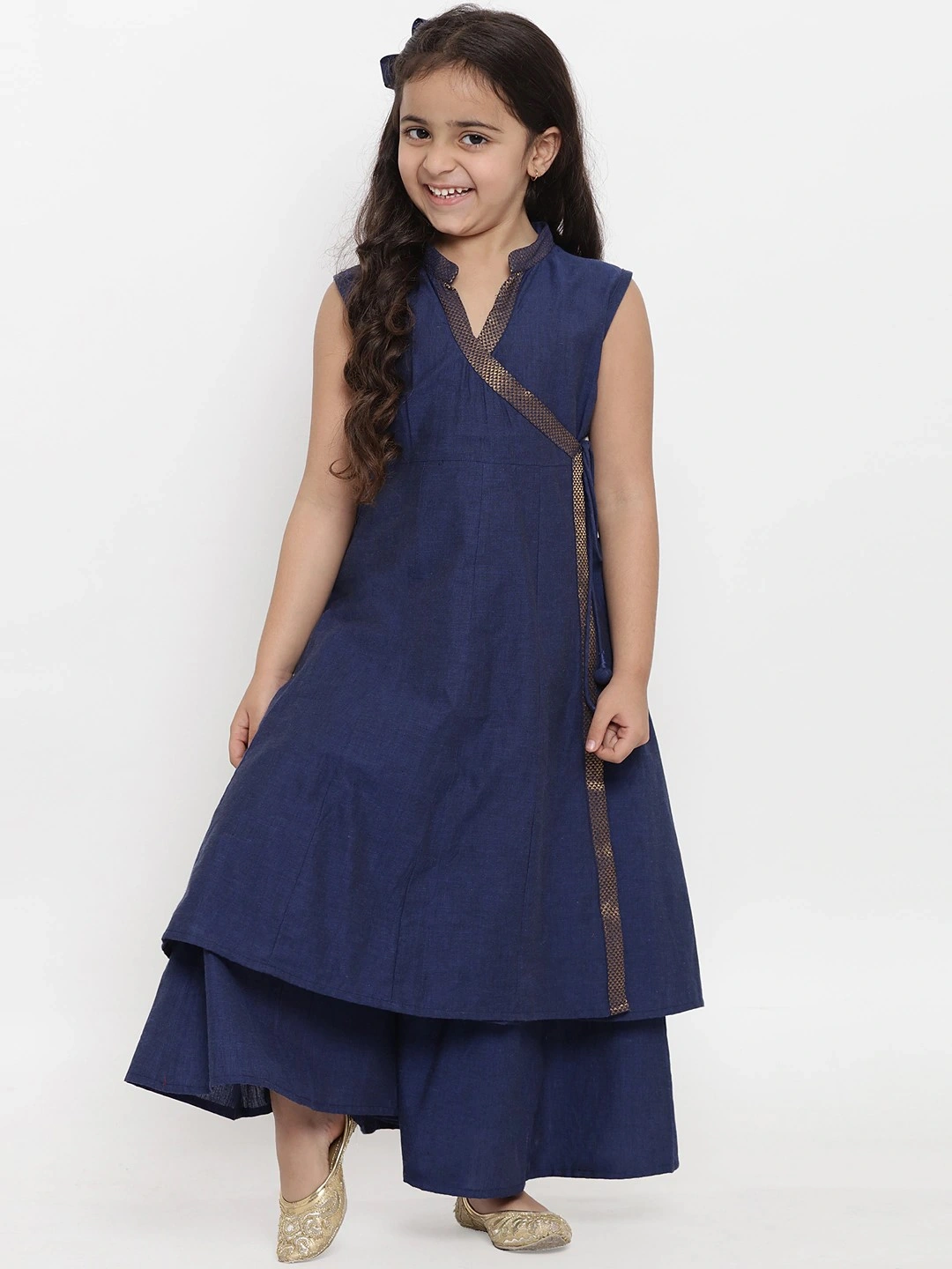 Bitiya by Bhama Girls Navy Blue Self Design Kurta with Palazzos-BBT070_3-4Y