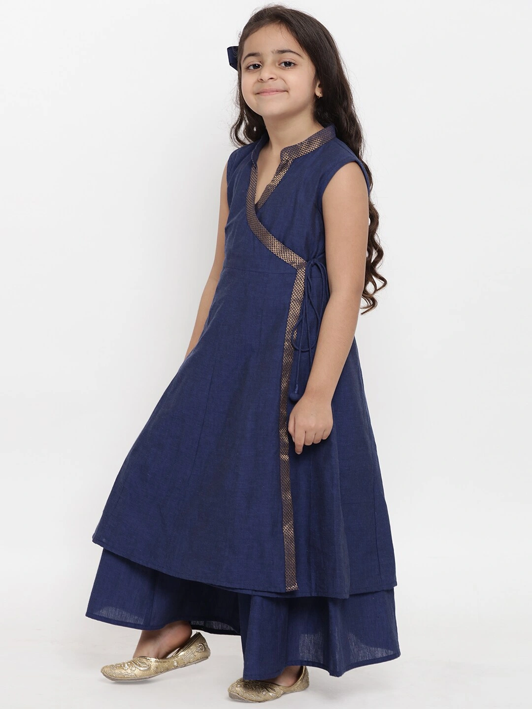 Bitiya by Bhama Girls Navy Blue Self Design Kurta with Palazzos-3-4Y-1