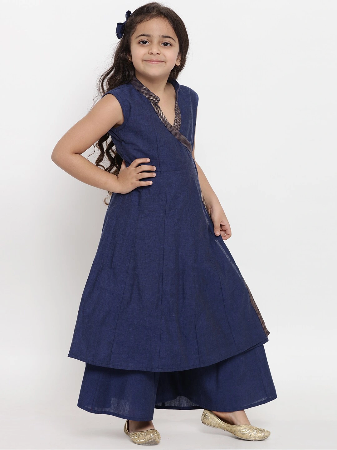 Bitiya by Bhama Girls Navy Blue Self Design Kurta with Palazzos-3-4Y-2