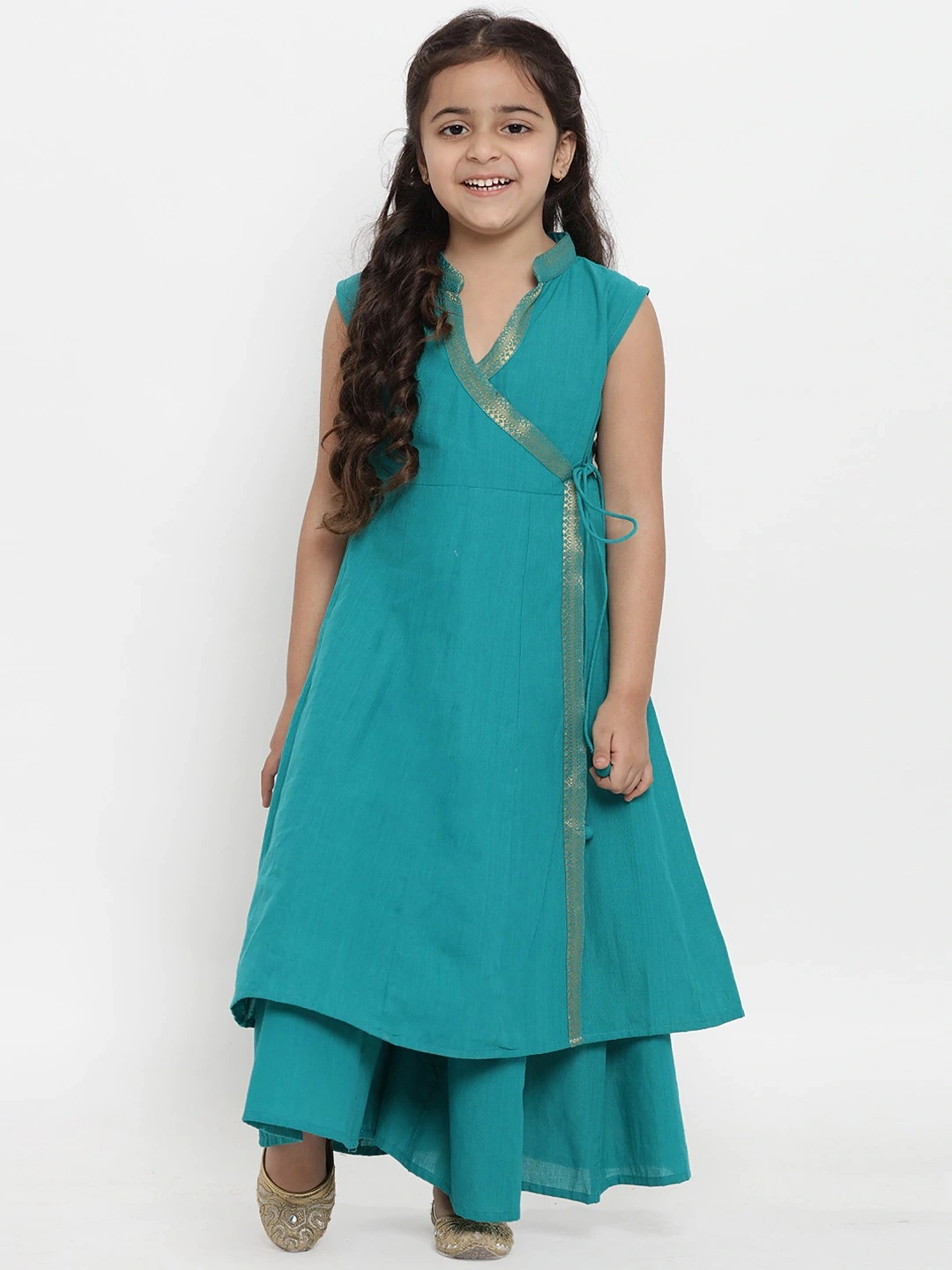 Bitiya by Bhama Girls Green Solid Kurta with Palazzos-BBT072_3-4Y