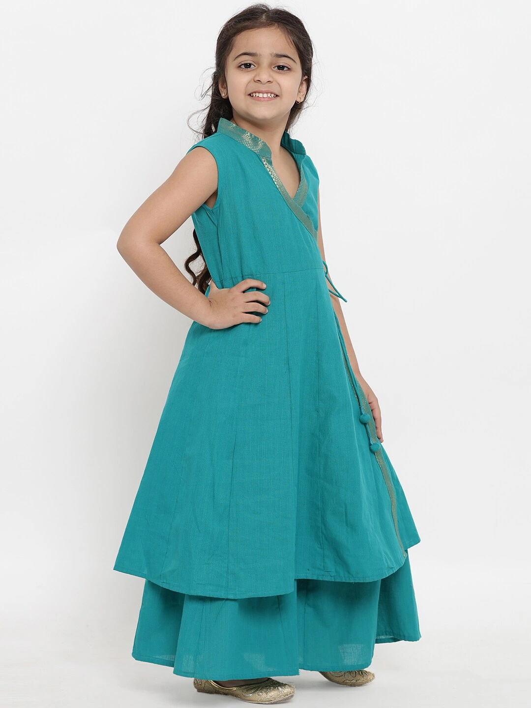 Bitiya by Bhama Girls Green Solid Kurta with Palazzos-4-5Y-2