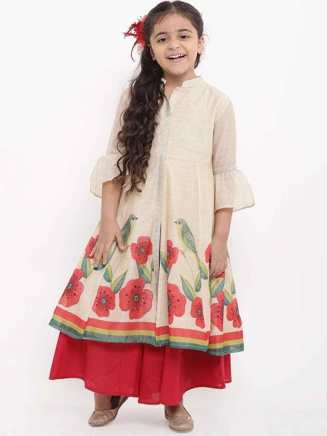 Bitiya by Bhama Girls Beige Printed Kurti with Palazzos-BBT074_3-4Y