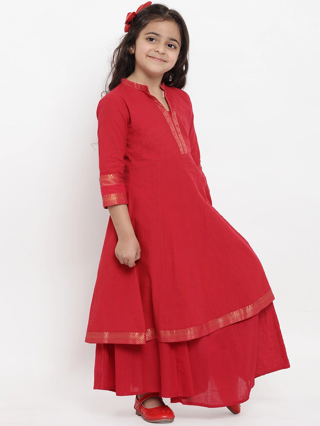 Bitiya by Bhama Girls Red Self Design Kurta with Palazzos-3-4Y-2