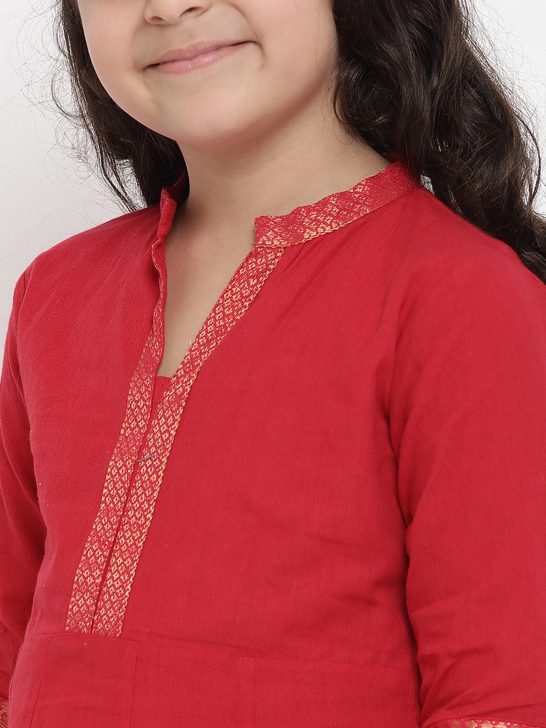 Bitiya by Bhama Girls Red Self Design Kurta with Palazzos-3-4Y-4