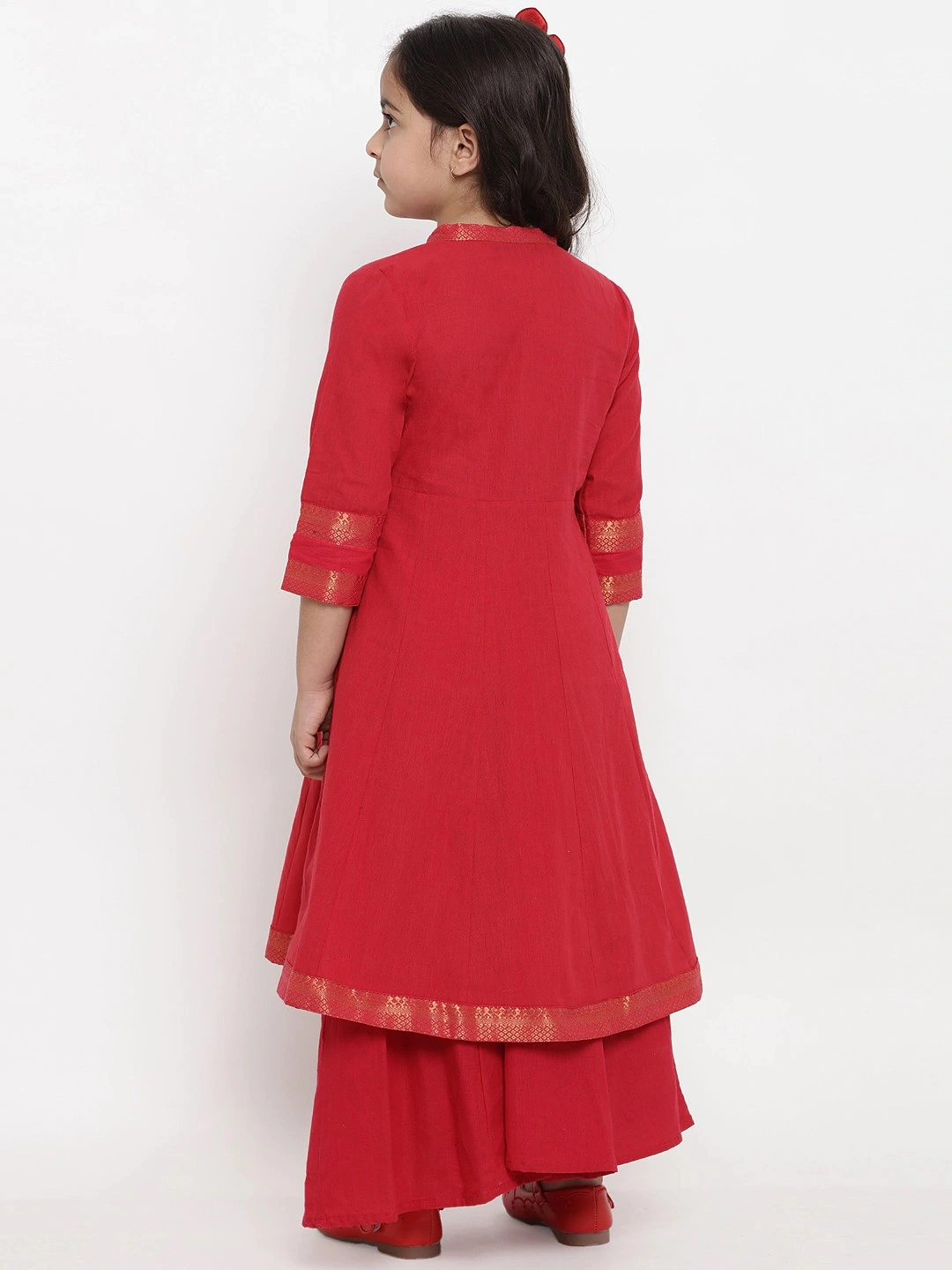 Bitiya by Bhama Girls Red Self Design Kurta with Palazzos-6-7Y-3